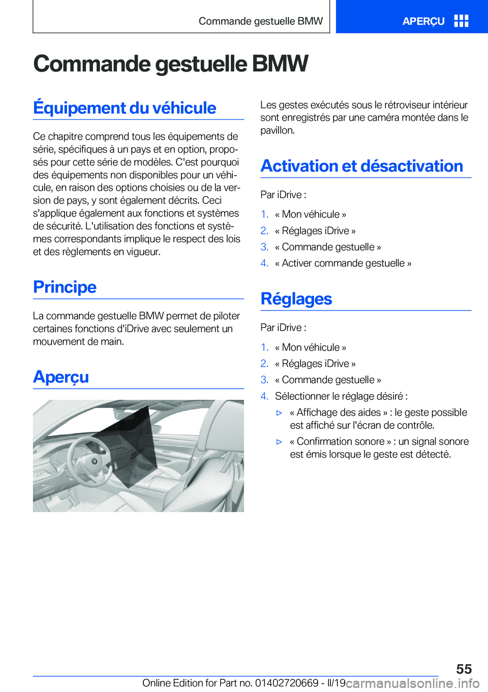BMW M5 2019  Notices Demploi (in French) �C�o�m�m�a�n�d�e��g�e�s�t�u�e�l�l�e��B�M�W�
