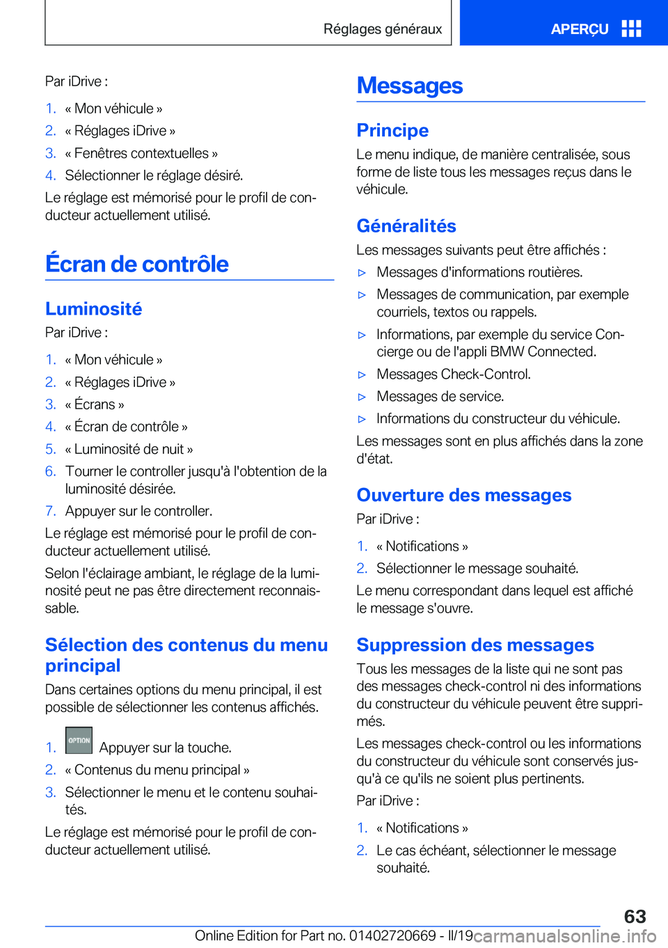 BMW M5 2019  Notices Demploi (in French) �P�a�r��i�D�r�i�v�e��:�1�.�k��M�o�n��v�é�h�i�c�u�l�e��{�2�.�k��R�é�g�l�a�g�e�s��i�D�r�i�v�e��{�3�.�k��F�e�n�ê�t�r�e�s��c�o�n�t�e�x�t�u�e�l�l�e�s��{�4�.�S�é�l�e�c�t�i�o�n�n�e�r��l�e��r