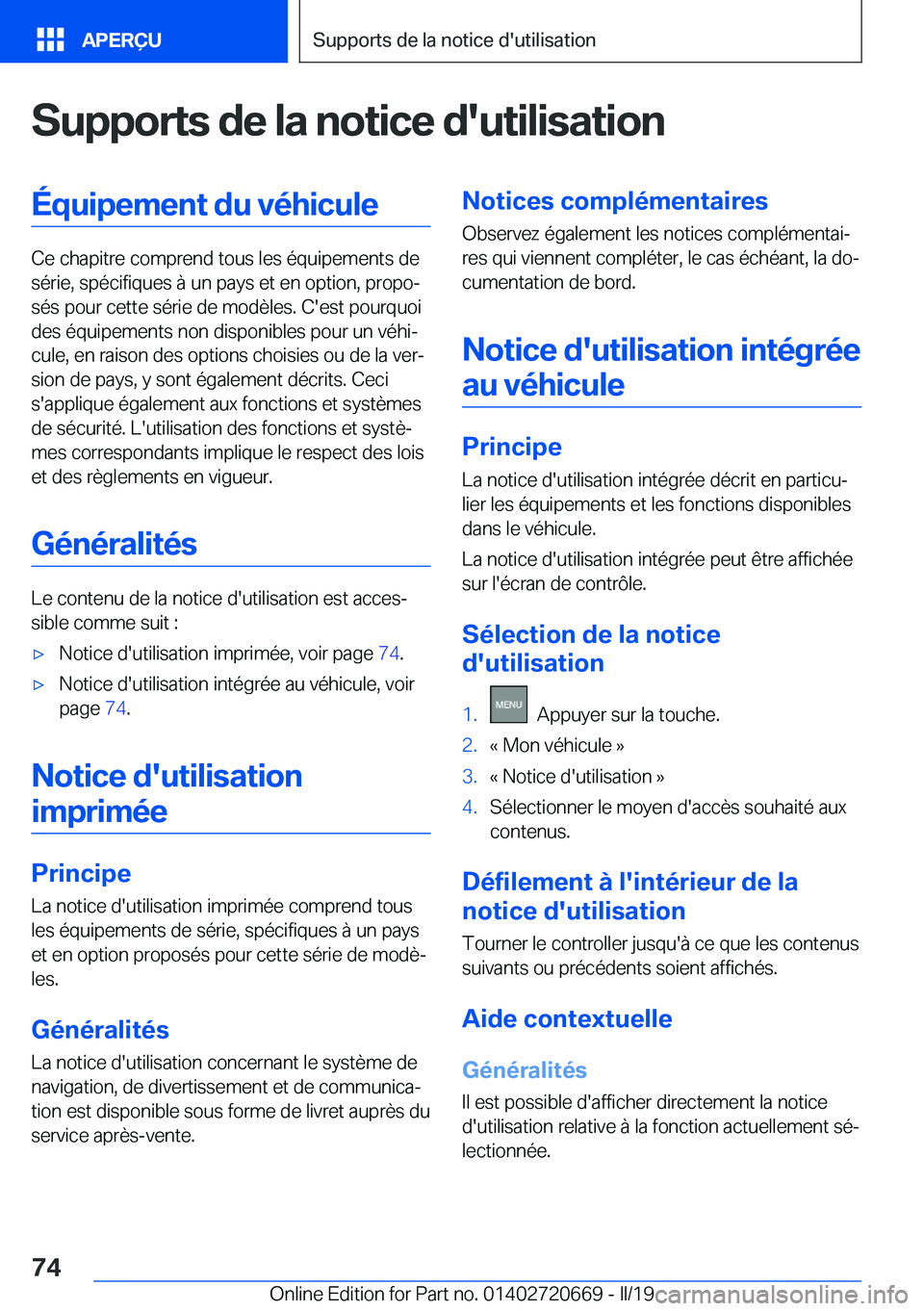 BMW M5 2019  Notices Demploi (in French) �S�u�p�p�o�r�t�s��d�e��l�a��n�o�t�i�c�e��d�'�u�t�i�l�i�s�a�t�i�o�n�