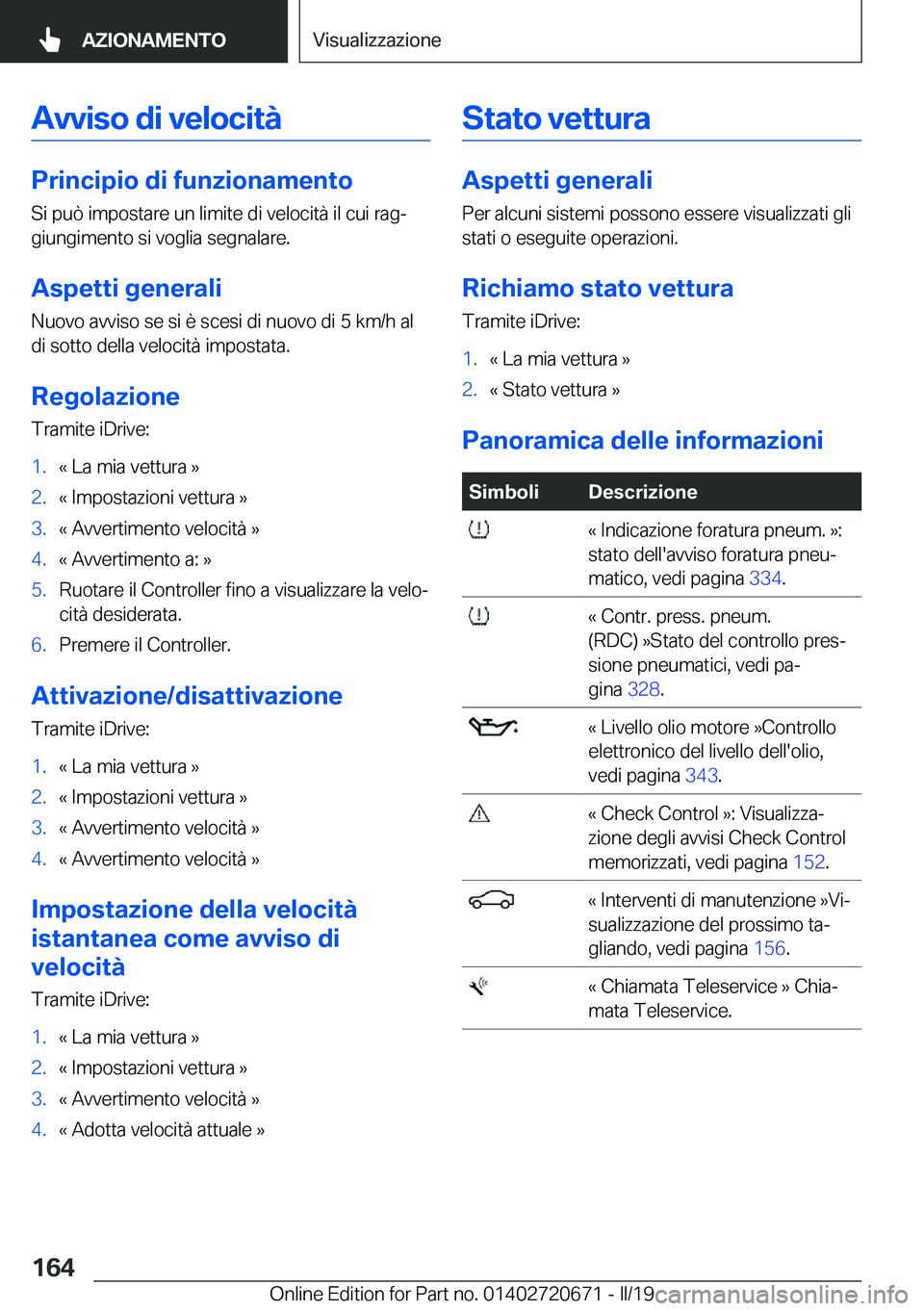 BMW M5 2019  Libretti Di Uso E manutenzione (in Italian) �A�v�v�i�s�o��d�i��v�e�l�o�c�i�t�