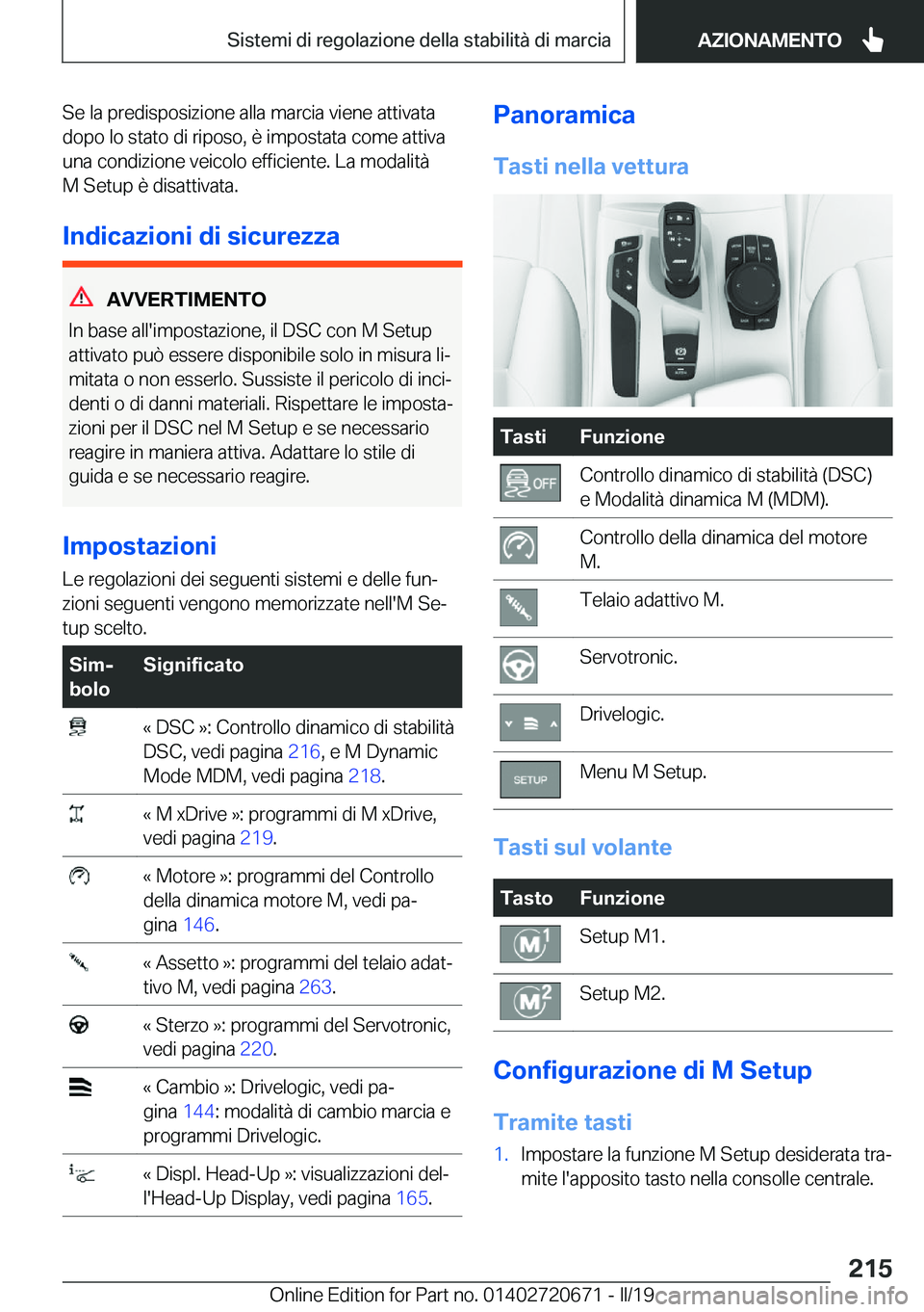 BMW M5 2019  Libretti Di Uso E manutenzione (in Italian) �S�e��l�a��p�r�e�d�i�s�p�o�s�i�z�i�o�n�e��a�l�l�a��m�a�r�c�i�a��v�i�e�n�e��a�t�t�i�v�a�t�a
�d�o�p�o��l�o��s�t�a�t�o��d�i��r�i�p�o�s�o�,��è��i�m�p�o�s�t�a�t�a��c�o�m�e��a�t�t�i�v�a
�u�n�