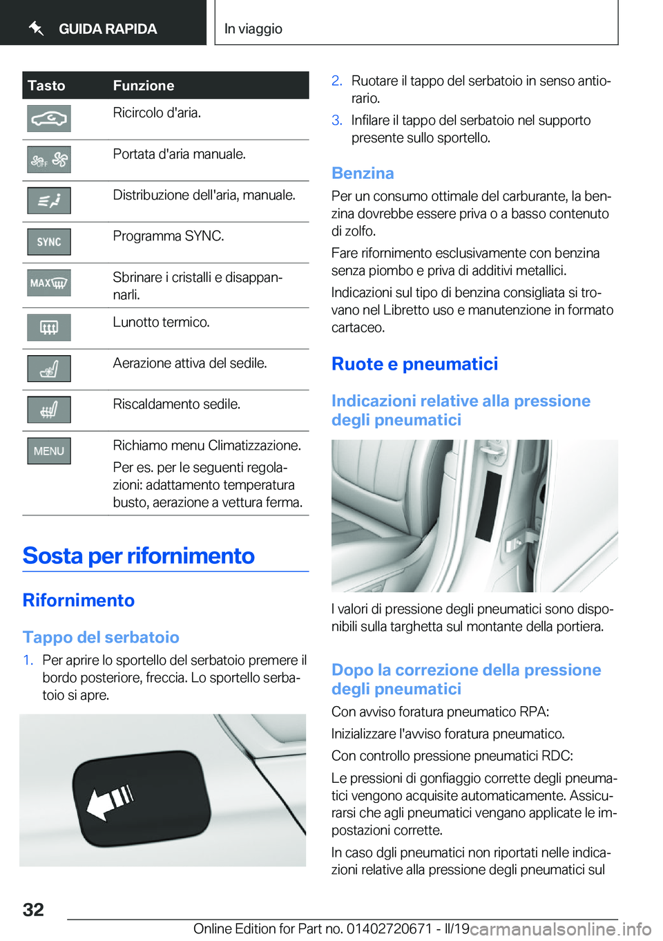 BMW M5 2019  Libretti Di Uso E manutenzione (in Italian) �T�a�s�t�o�F�u�n�z�i�o�n�e�R�i�c�i�r�c�o�l�o��d�'�a�r�i�a�.�P�o�r�t�a�t�a��d�'�a�r�i�a��m�a�n�u�a�l�e�.�D�i�s�t�r�i�b�u�z�i�o�n�e��d�e�l�l�'�a�r�i�a�,��m�a�n�u�a�l�e�.�P�r�o�g�r�a�m�m