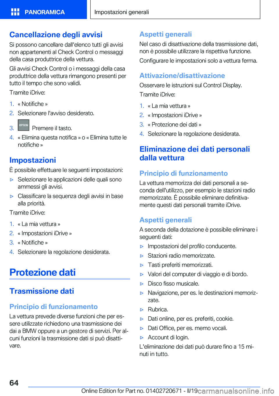 BMW M5 2019  Libretti Di Uso E manutenzione (in Italian) �C�a�n�c�e�l�l�a�z�i�o�n�e��d�e�g�l�i��a�v�v�i�s�i�S�i��p�o�s�s�o�n�o��c�a�n�c�e�l�l�a�r�e��d�a�l�l�'�e�l�e�n�c�o��t�u�t�t�i��g�l�i��a�v�v�i�s�i
�n�o�n��a�p�p�a�r�t�e�n�e�n�t�i��a�l��C�