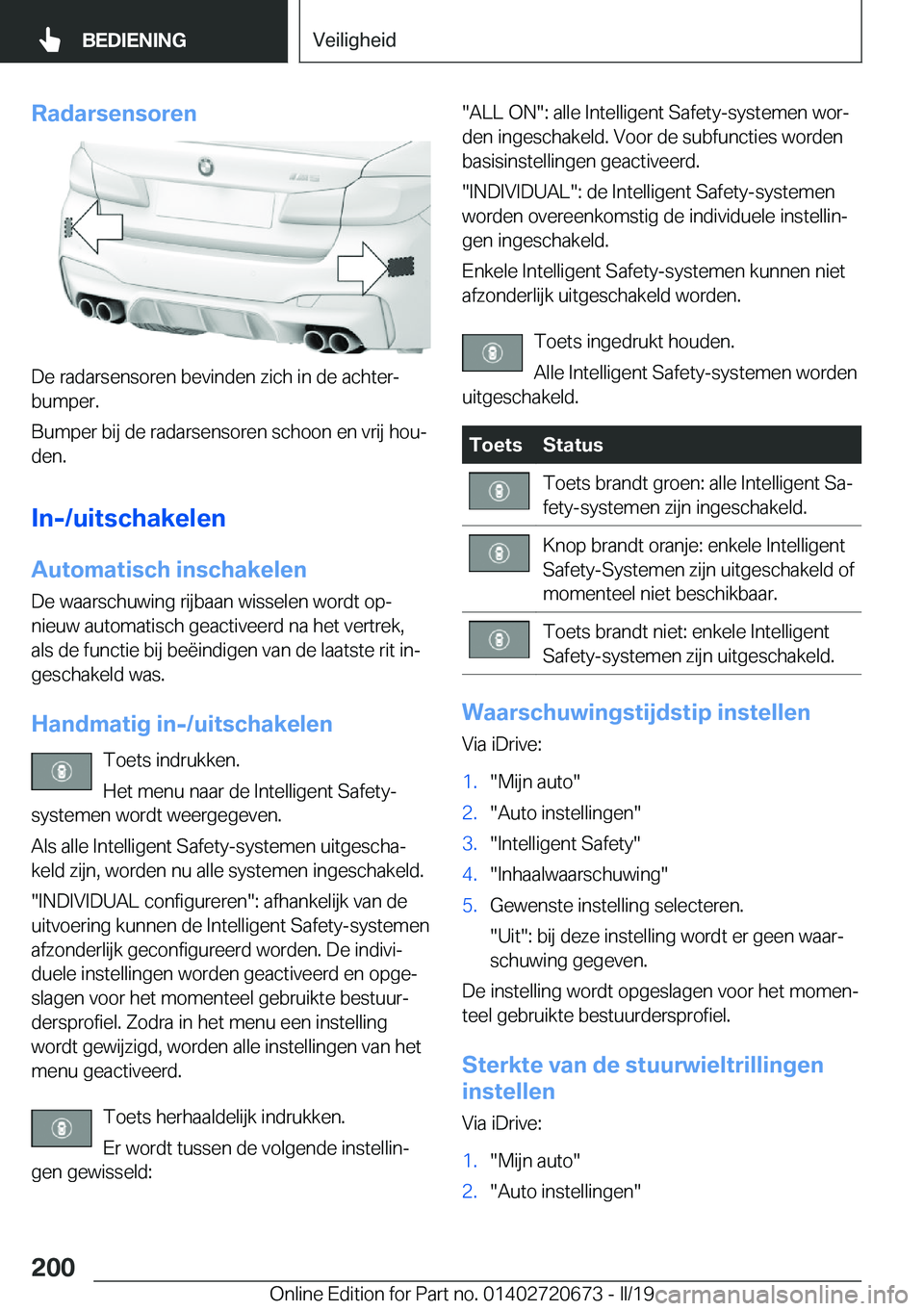 BMW M5 2019  Instructieboekjes (in Dutch) �R�a�d�a�r�s�e�n�s�o�r�e�n
�D�e��r�a�d�a�r�s�e�n�s�o�r�e�n��b�e�v�i�n�d�e�n��z�i�c�h��i�n��d�e��a�c�h�t�e�rj�b�u�m�p�e�r�.
�B�u�m�p�e�r��b�i�j��d�e��r�a�d�a�r�s�e�n�s�o�r�e�n��s�c�h�o�o�n�