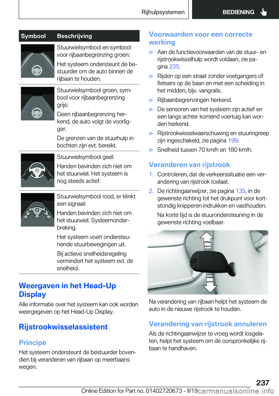 BMW M5 2019  Instructieboekjes (in Dutch) �S�y�m�b�o�o�l�B�e�s�c�h�r�i�j�v�i�n�g�S�t�u�u�r�w�i�e�l�s�y�m�b�o�o�l��e�n��s�y�m�b�o�o�l
�v�o�o�r��r�i�j�b�a�a�n�b�e�g�r�e�n�z�i�n�g��g�r�o�e�n�:
�H�e�t��s�y�s�t�e�e�m��o�n�d�e�r�s�t�e�u�n�t�