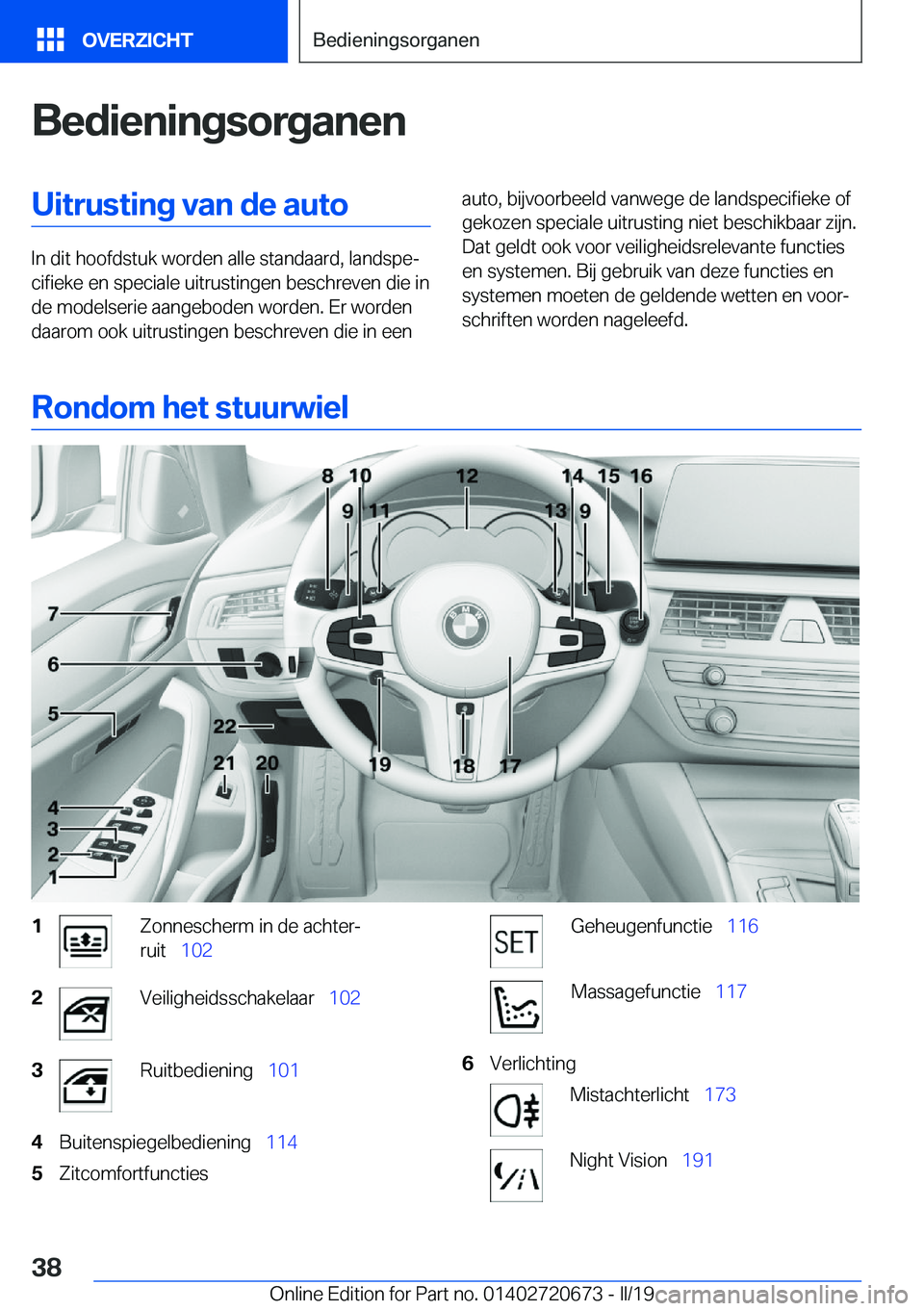BMW M5 2019  Instructieboekjes (in Dutch) �B�e�d�i�e�n�i�n�g�s�o�r�g�a�n�e�n�U�i�t�r�u�s�t�i�n�g��v�a�n��d�e��a�u�t�o
�I�n��d�i�t��h�o�o�f�d�s�t�u�k��w�o�r�d�e�n��a�l�l�e��s�t�a�n�d�a�a�r�d�,��l�a�n�d�s�p�ej�c�i�f�i�e�k�e��e�n��s�