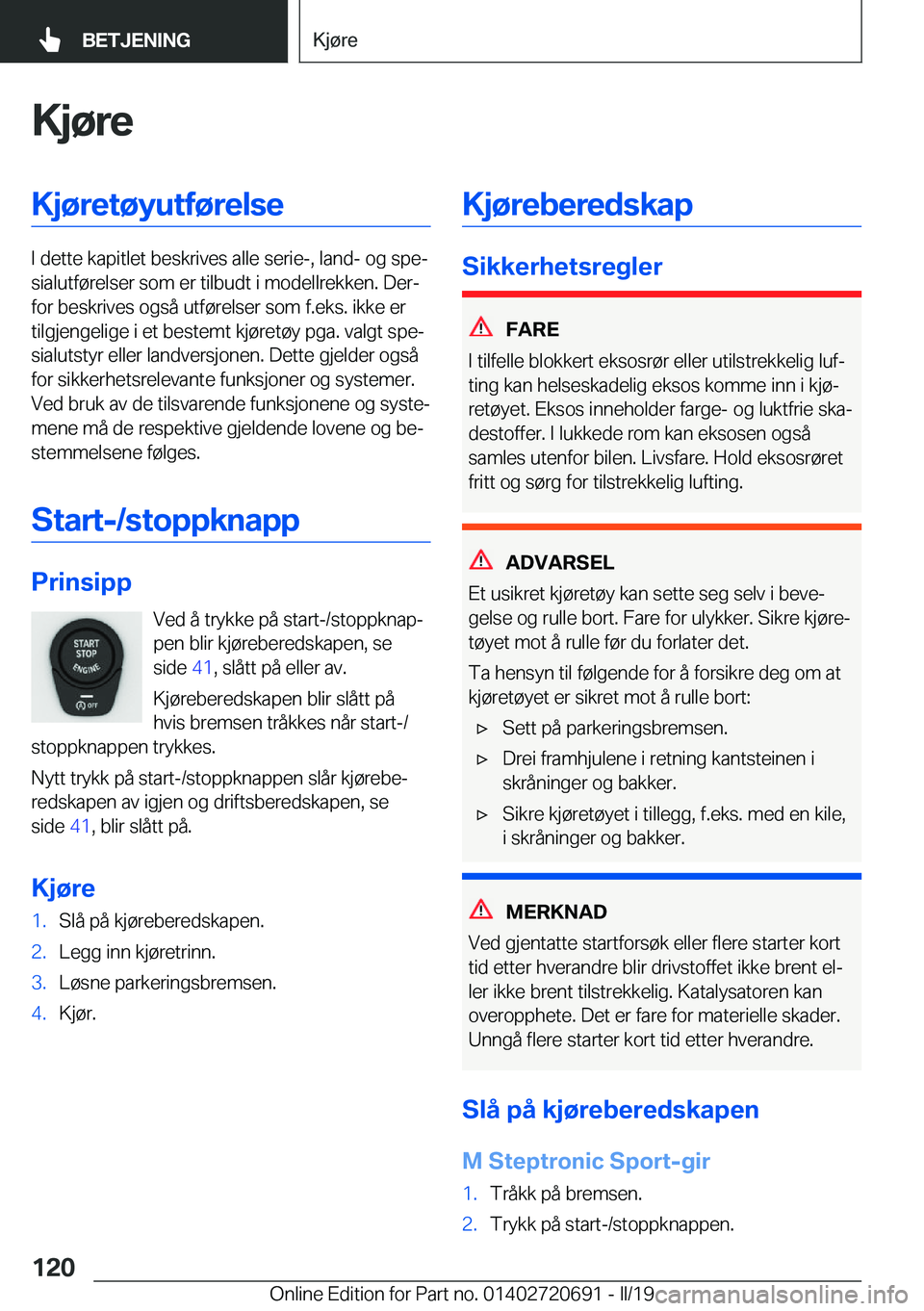 BMW M5 2019  InstruksjonsbØker (in Norwegian) �K�j�