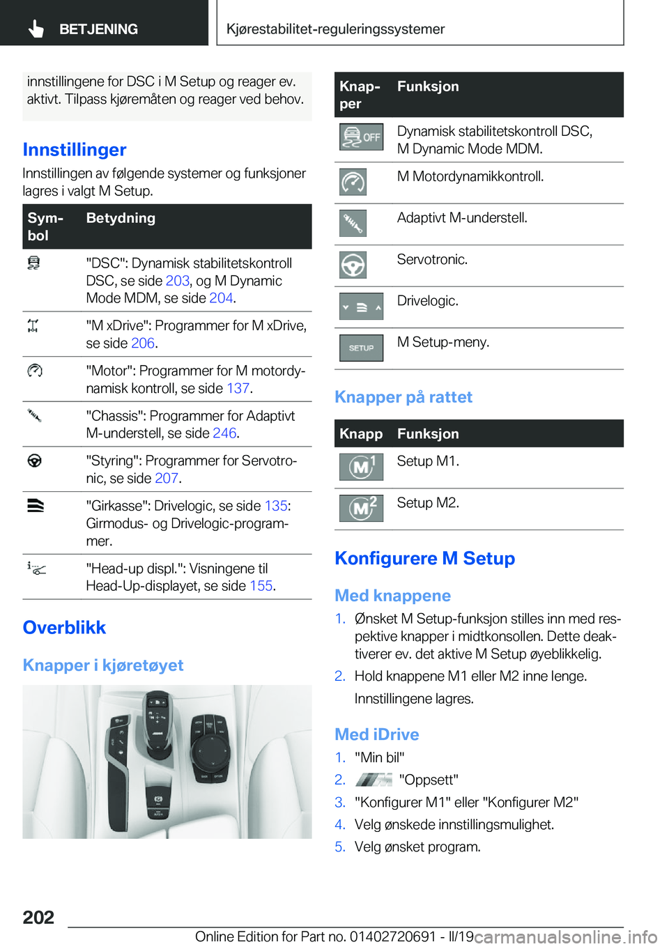 BMW M5 2019  InstruksjonsbØker (in Norwegian) �i�n�n�s�t�i�l�l�i�n�g�e�n�e��f�o�r��D�S�C��i��M��S�e�t�u�p��o�g��r�e�a�g�e�r��e�v�.�a�k�t�i�v�t�.��T�i�l�p�a�s�s��k�j�
