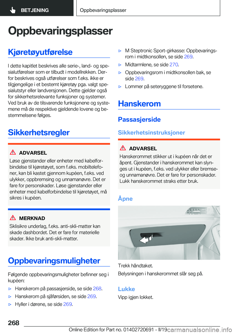 BMW M5 2019  InstruksjonsbØker (in Norwegian) �O�p�p�b�e�v�a�r�i�n�g�s�p�l�a�s�s�e�r�K�j�