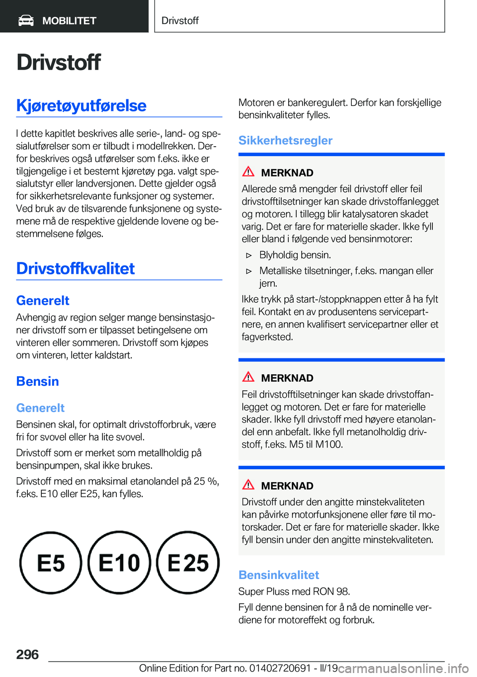 BMW M5 2019  InstruksjonsbØker (in Norwegian) �D�r�i�v�s�t�o�f�f�K�j�