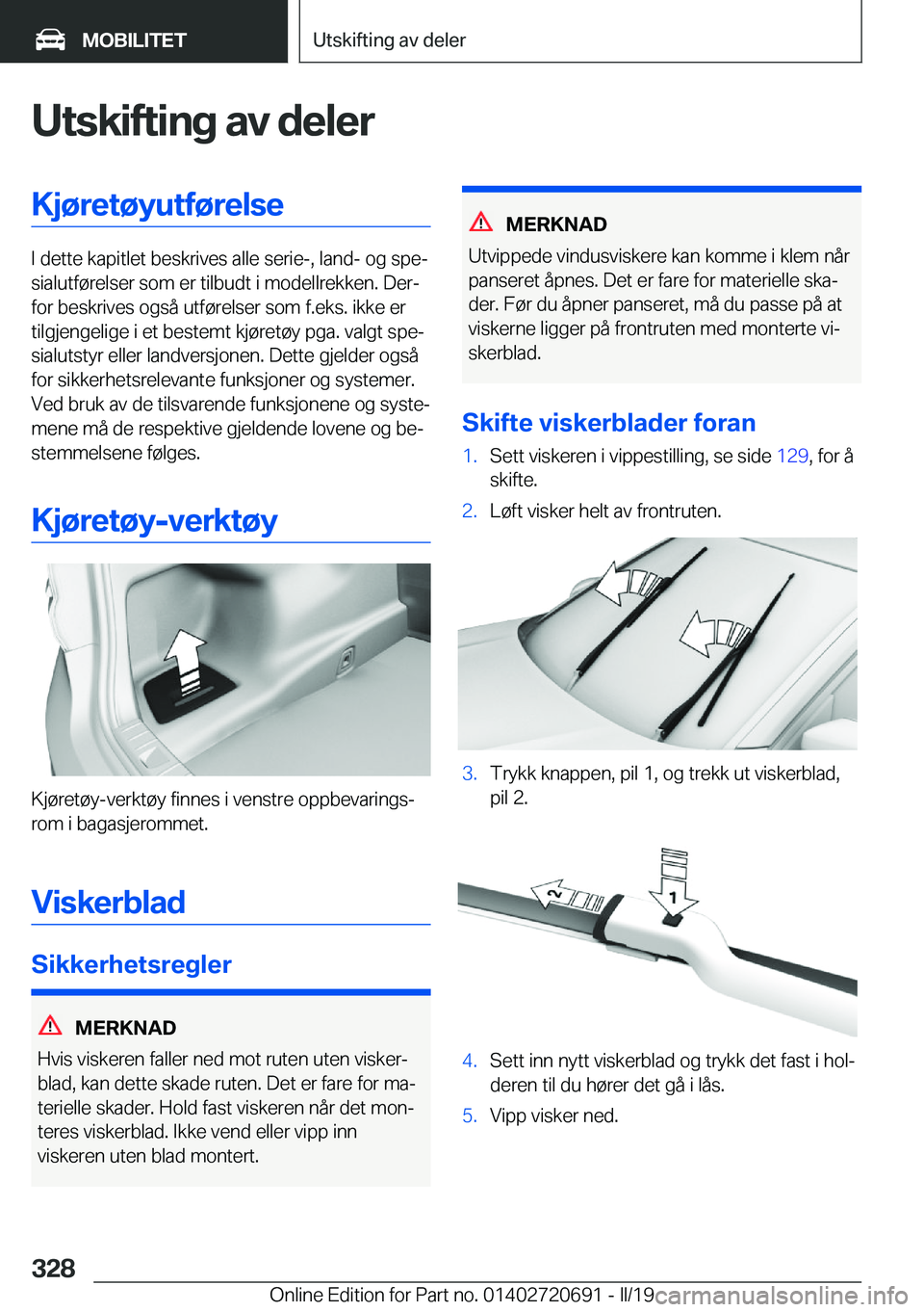 BMW M5 2019  InstruksjonsbØker (in Norwegian) �U�t�s�k�i�f�t�i�n�g��a�v��d�e�l�e�r�K�j�