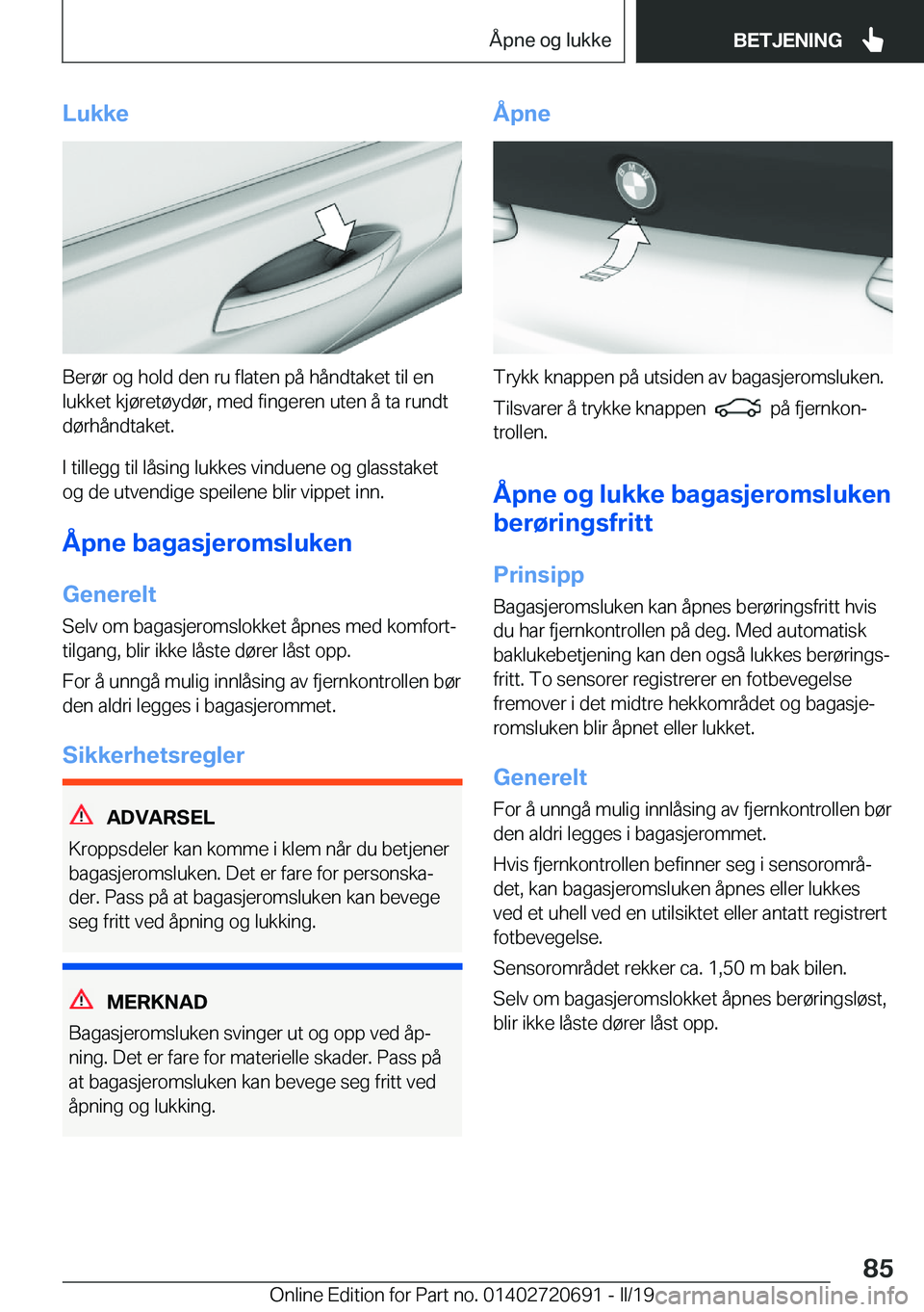 BMW M5 2019  InstruksjonsbØker (in Norwegian) �L�u�k�k�e
�B�e�r�