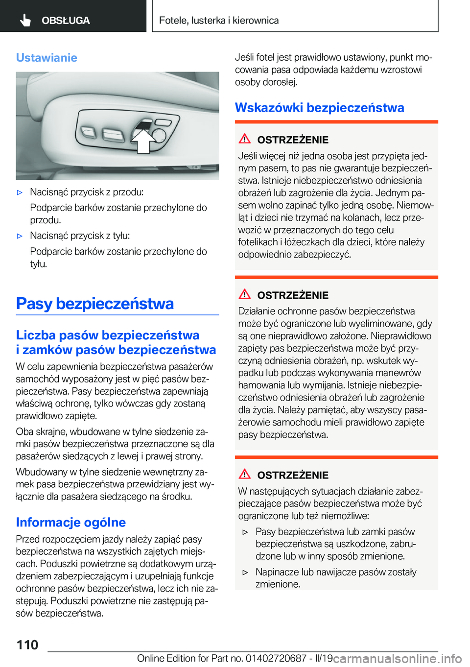 BMW M5 2019  Instrukcja obsługi (in Polish) �U�s�t�a�w�i�a�n�i�e'x�N�a�c�i�s�n�