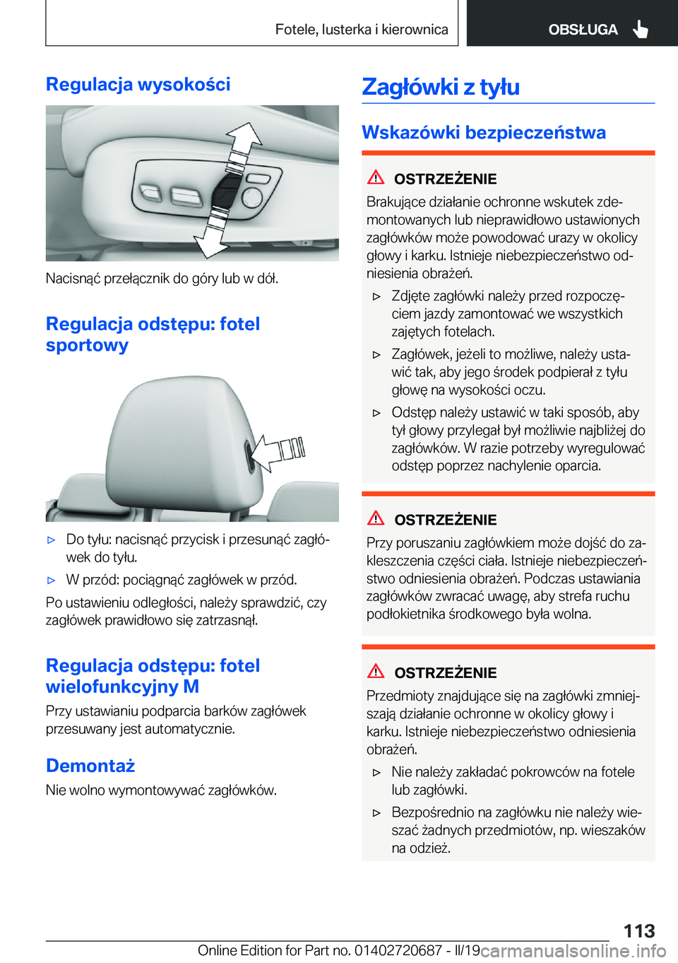 BMW M5 2019  Instrukcja obsługi (in Polish) �R�e�g�u�l�a�c�j�a��w�y�s�o�k�o�c�i
�N�a�c�i�s�n�