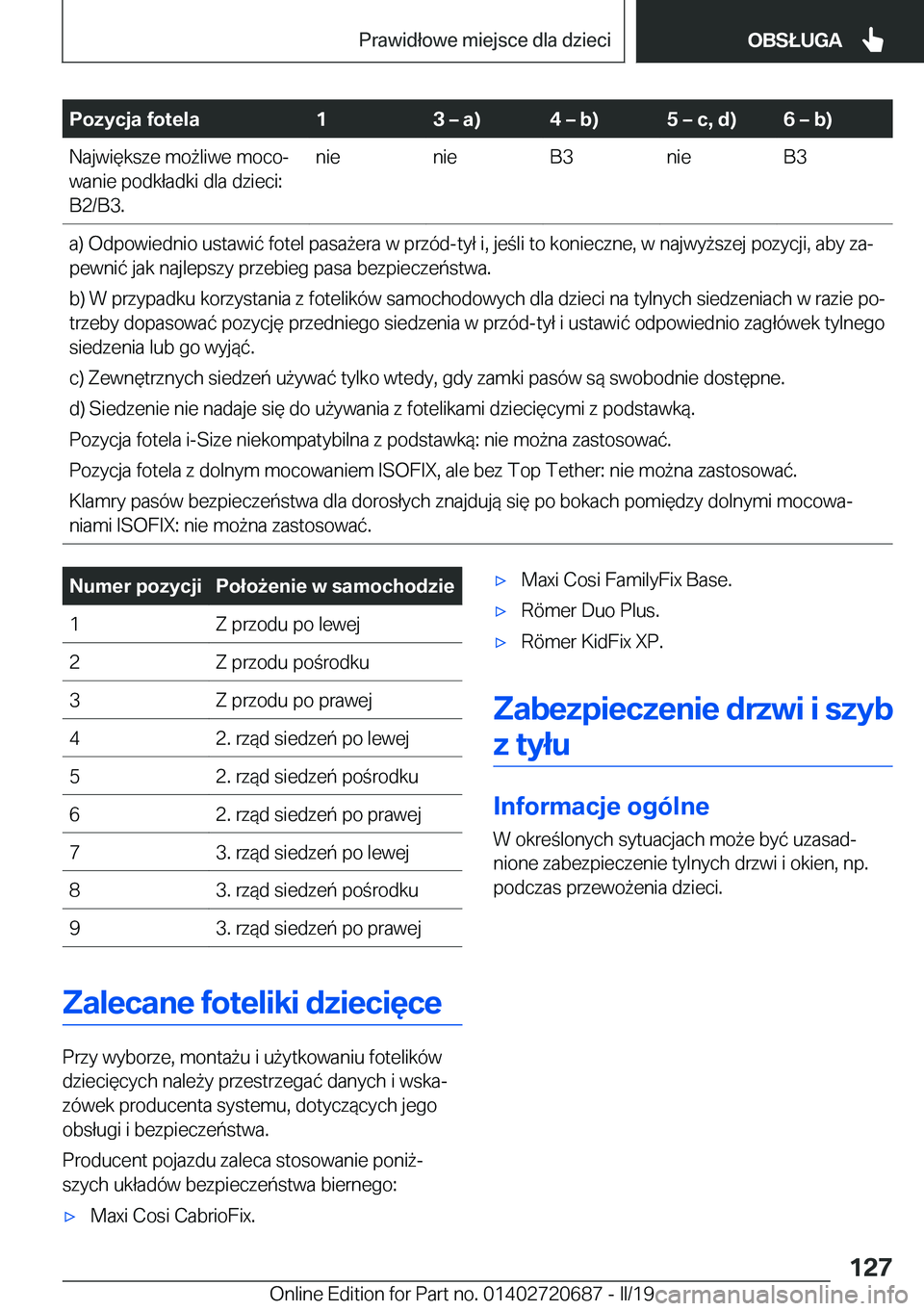BMW M5 2019  Instrukcja obsługi (in Polish) �P�o�z�y�c�j�a��f�o�t�e�l�a�1�3�m��a�
�4�m��b�
�5�m��c�,��d�
�6�m��b�
�N�a�j�w�i�
