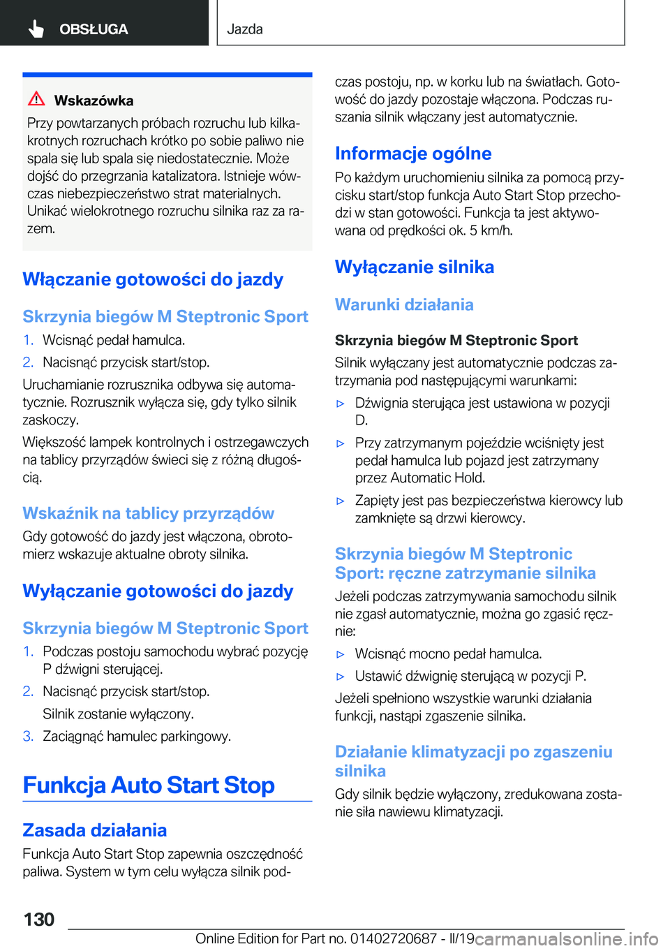 BMW M5 2019  Instrukcja obsługi (in Polish) �W�s�k�a�z�