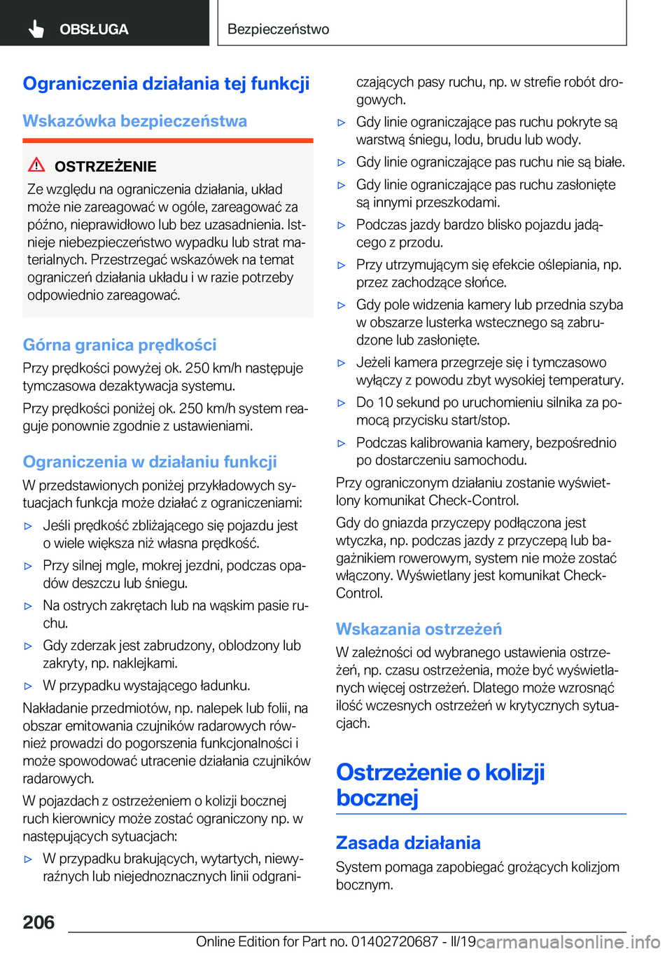 BMW M5 2019  Instrukcja obsługi (in Polish) �O�g�r�a�n�i�c�z�e�n�i�a��d�z�i�a�ł�a�n�i�a��t�e�j��f�u�n�k�c�j�i�W�s�k�a�z�