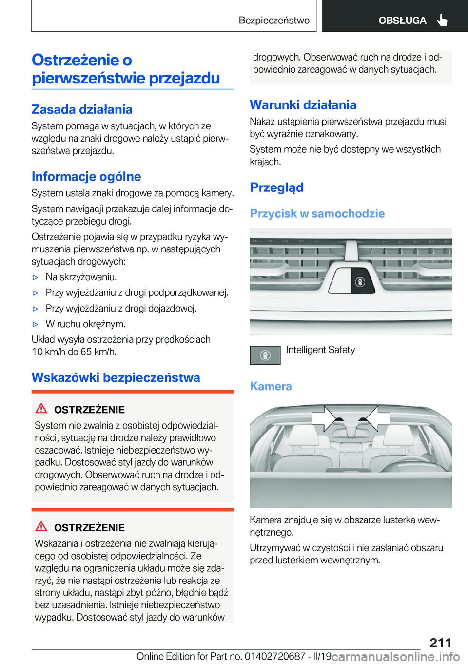 BMW M5 2019  Instrukcja obsługi (in Polish) �O�s�t�r�z�e9�e�n�i�e��o�p�i�e�r�w�s�z�e�
