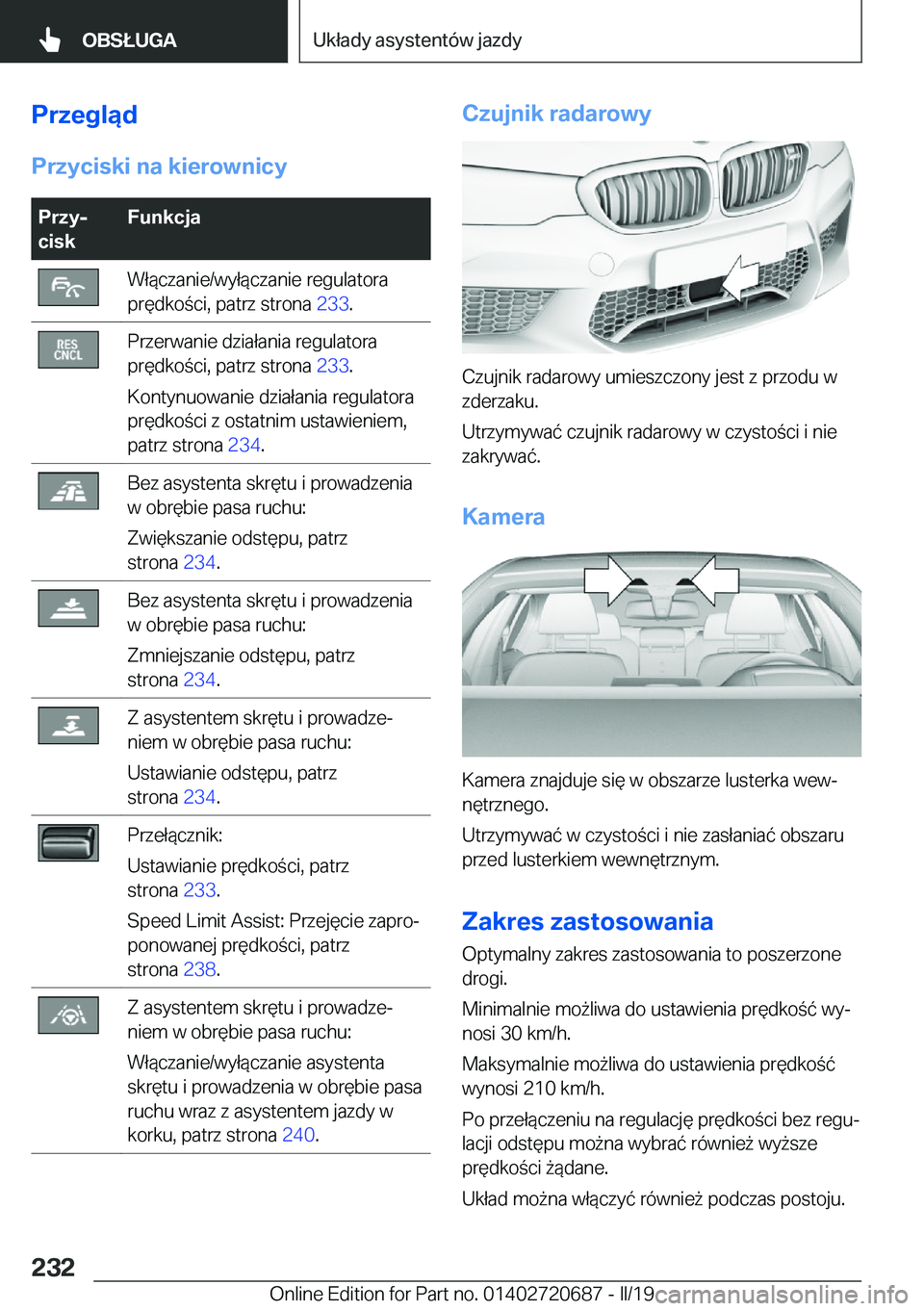 BMW M5 2019  Instrukcja obsługi (in Polish) �P�r�z�e�g�l�ą�d�P�r�z�y�c�i�s�k�i��n�a��k�i�e�r�o�w�n�i�c�y�P�r�z�yj
�c�i�s�k�F�u�n�k�c�j�a�W�ł�