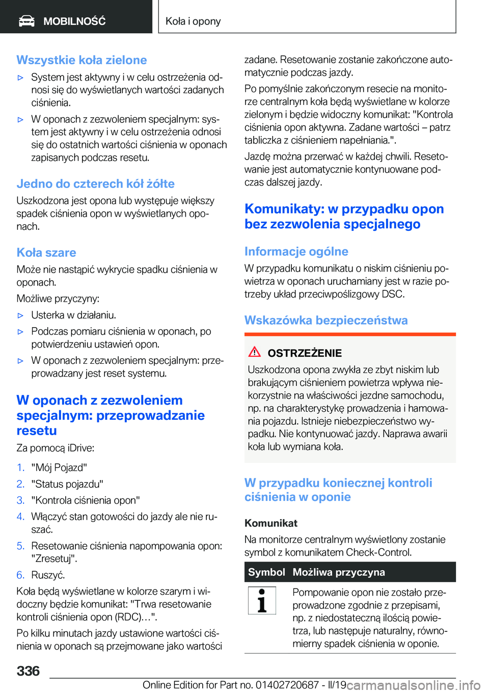 BMW M5 2019  Instrukcja obsługi (in Polish) �W�s�z�y�s�t�k�i�e��k�o�ł�a��z�i�e�l�o�n�e'x�S�y�s�t�e�m��j�e�s�t��a�k�t�y�w�n�y��i��w��c�e�l�u��o�s�t�r�z�e9�e�n�i�a��o�dj
�n�o�s�i��s�i�