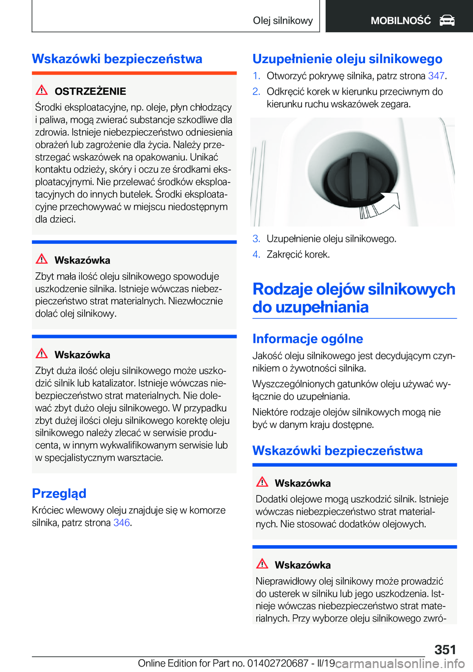 BMW M5 2019  Instrukcja obsługi (in Polish) �W�s�k�a�z�