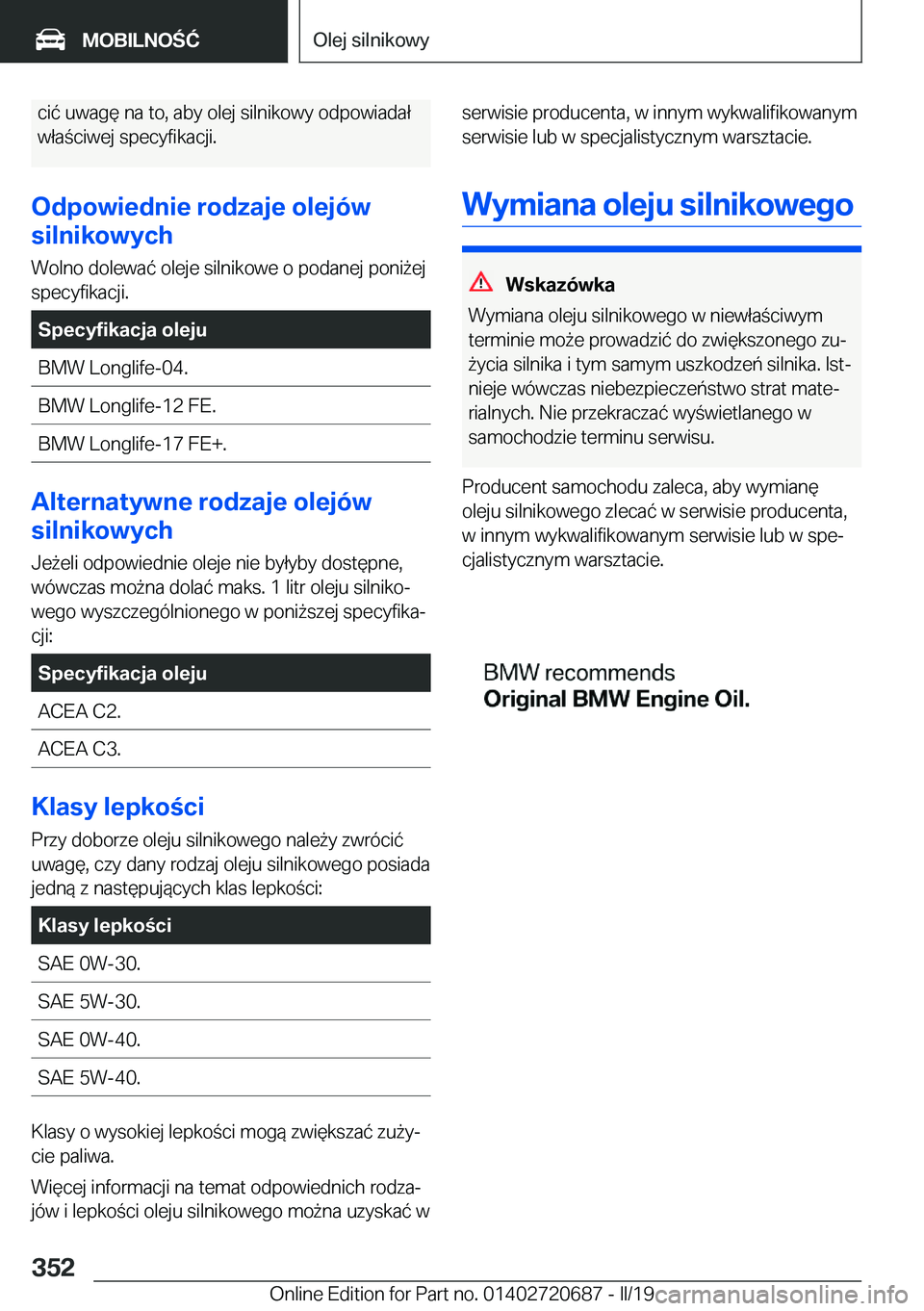 BMW M5 2019  Instrukcja obsługi (in Polish) �c�i�