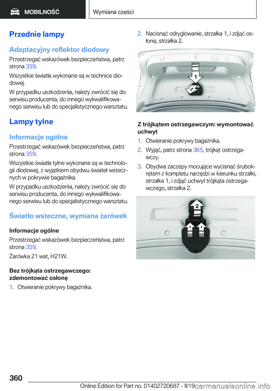 BMW M5 2019  Instrukcja obsługi (in Polish) �P�r�z�e�d�n�i�e��l�a�m�p�y�A�d�a�p�t�a�c�y�j�n�y��r�e�f�l�e�k�t�o�r��d�i�o�d�o�w�y
�P�r�z�e�s�t�r�z�e�g�a�