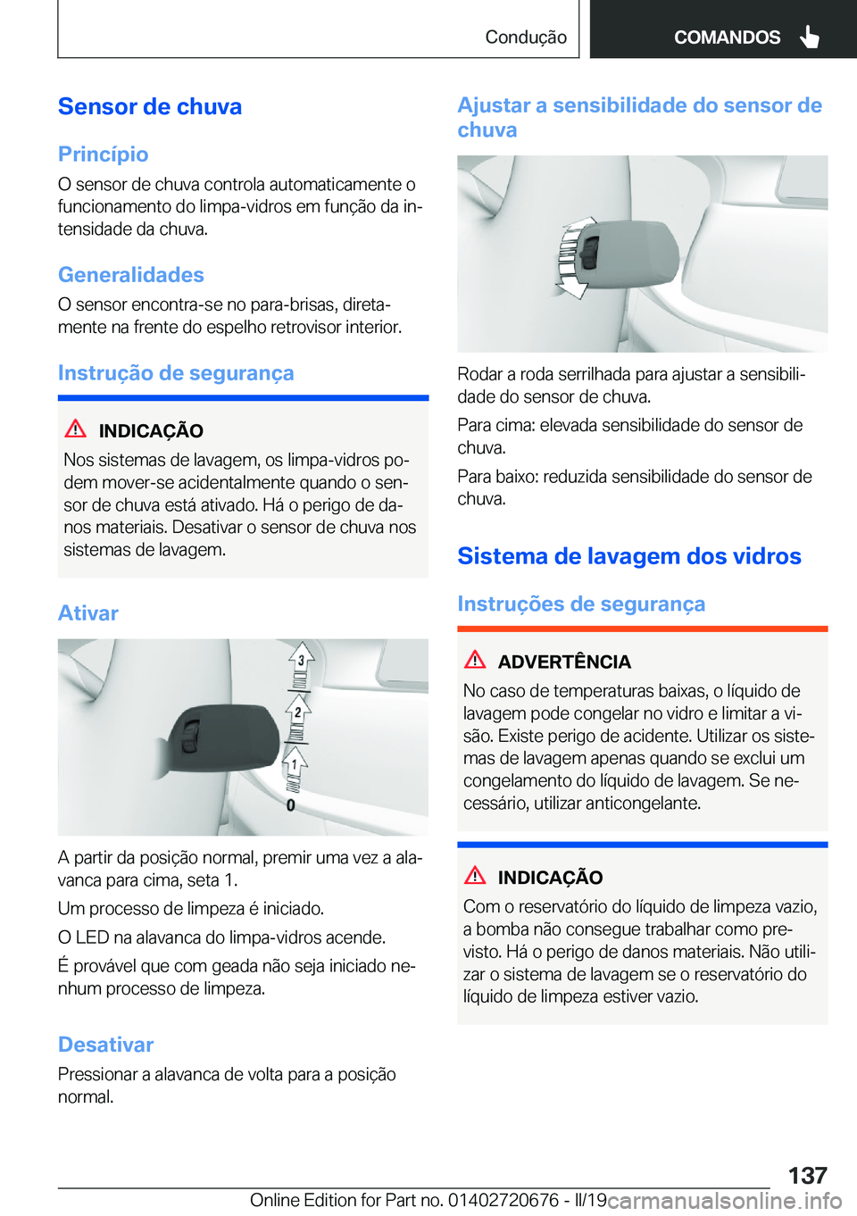 BMW M5 2019  Manual do condutor (in Portuguese) �S�e�n�s�o�r��d�e��c�h�u�v�a�P�r�i�n�c�
