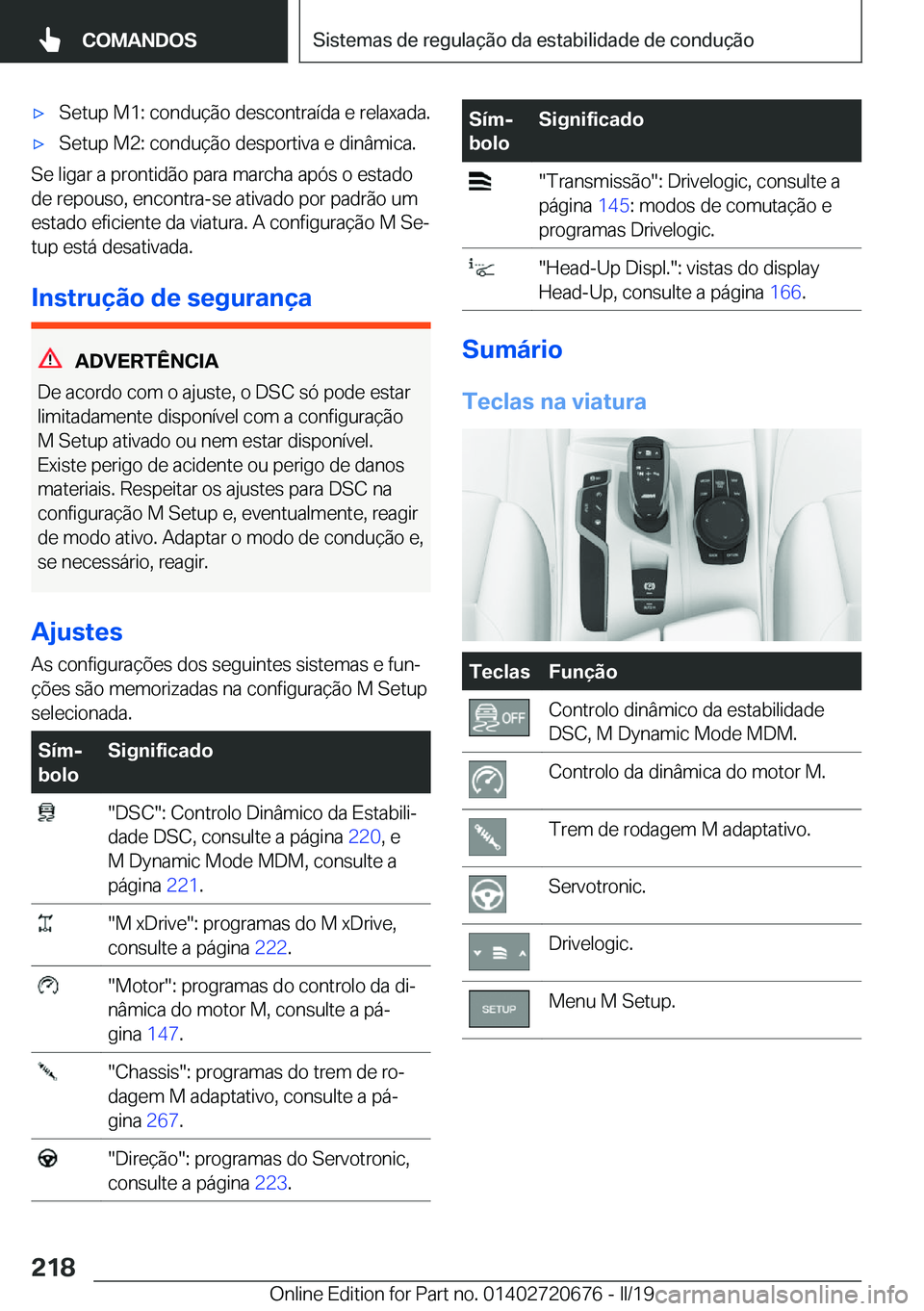 BMW M5 2019  Manual do condutor (in Portuguese) 'x�S�e�t�u�p��M�1�:��c�o�n�d�u�