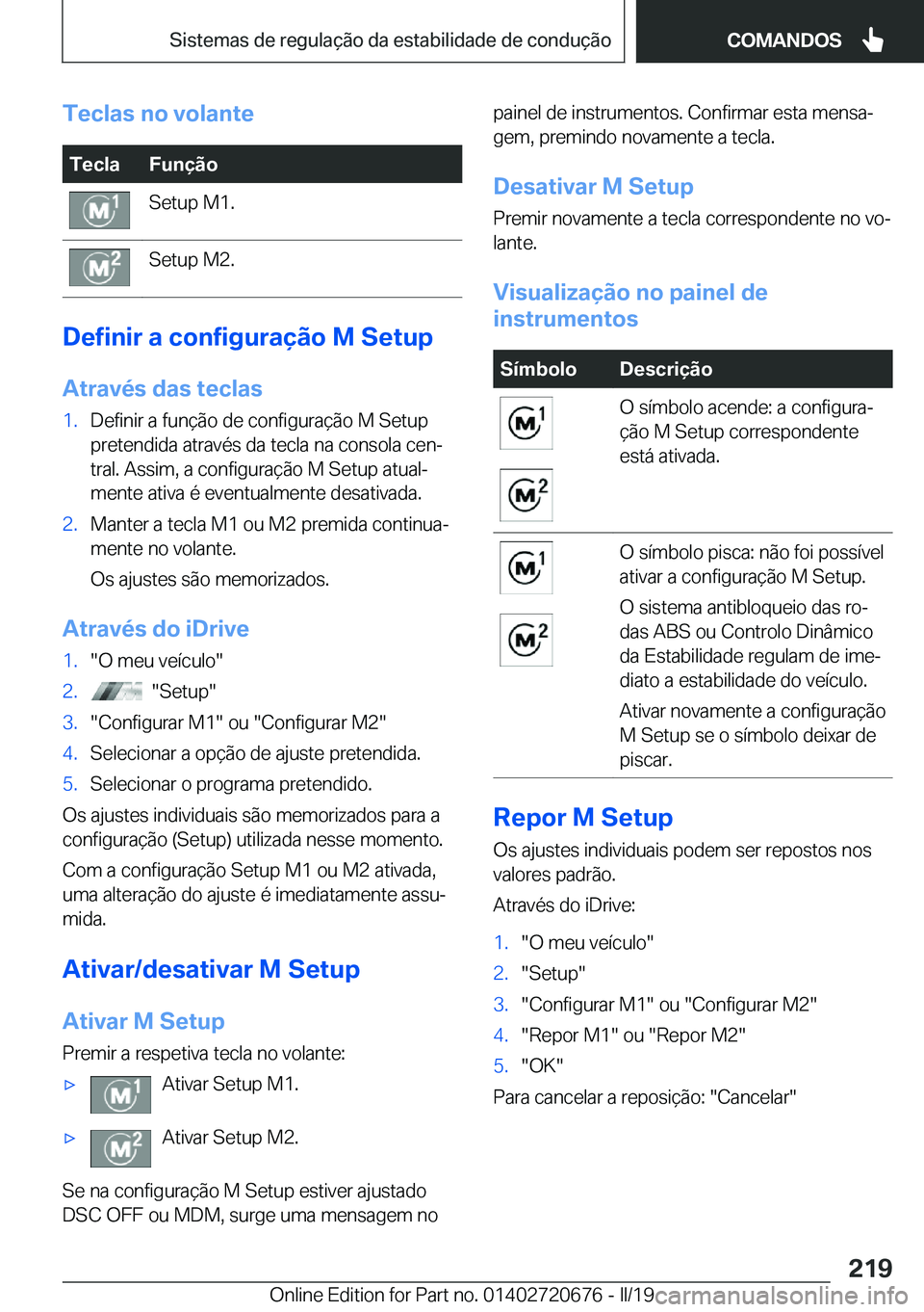 BMW M5 2019  Manual do condutor (in Portuguese) �T�e�c�l�a�s��n�o��v�o�l�a�n�t�e�T�e�c�l�a�F�u�n�