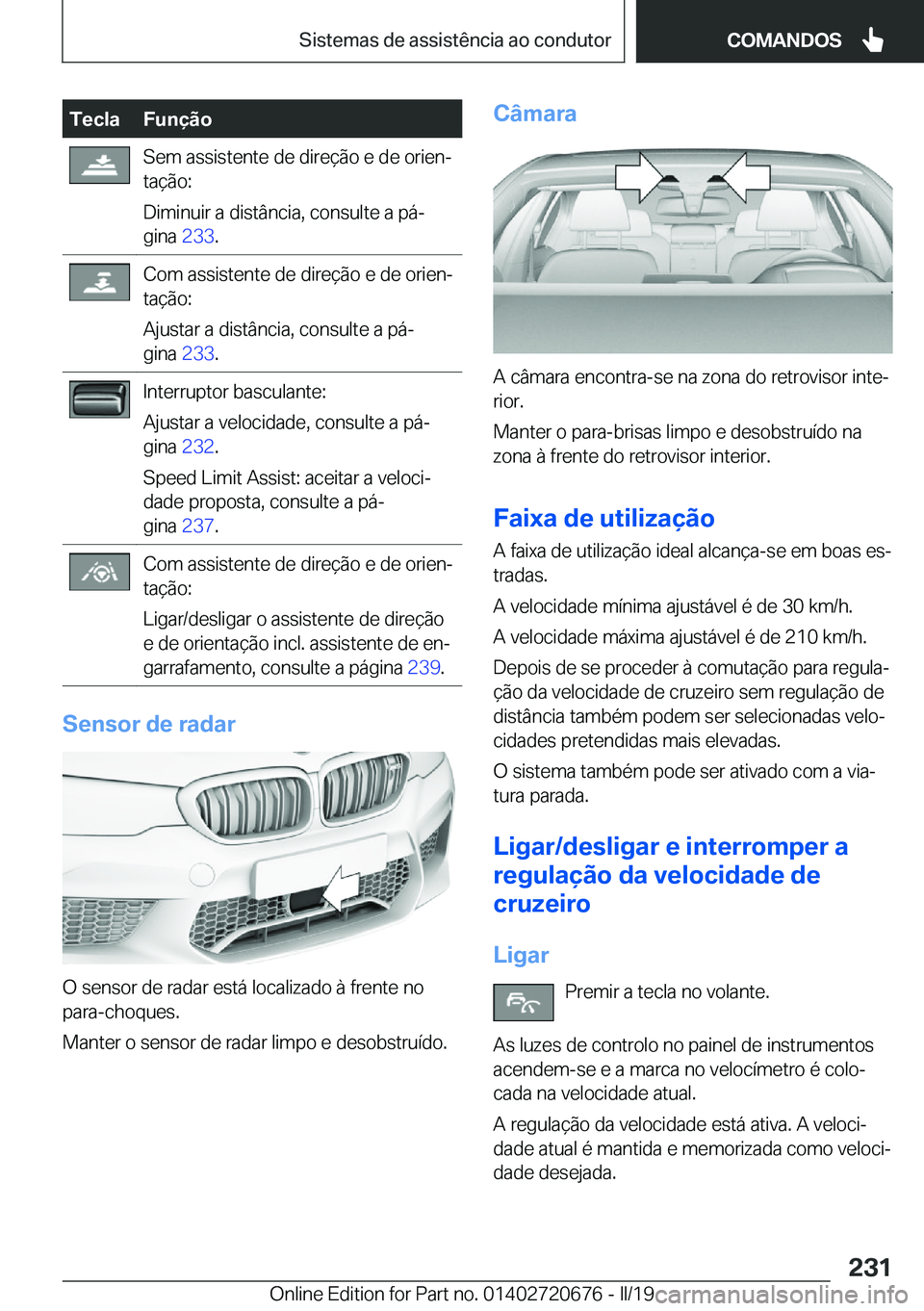BMW M5 2019  Manual do condutor (in Portuguese) �T�e�c�l�a�F�u�n�