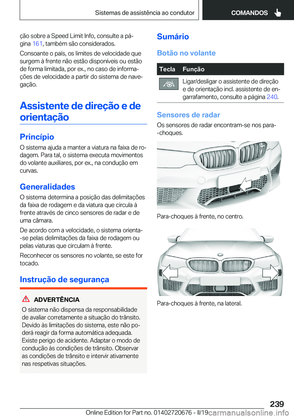 BMW M5 2019  Manual do condutor (in Portuguese) �