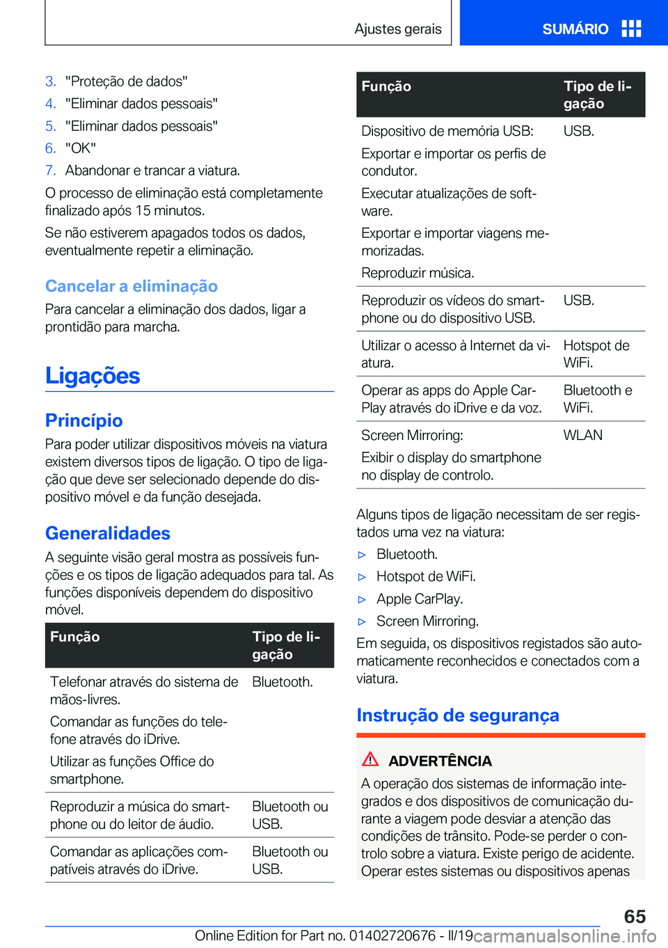 BMW M5 2019  Manual do condutor (in Portuguese) �3�.��P�r�o�t�e�