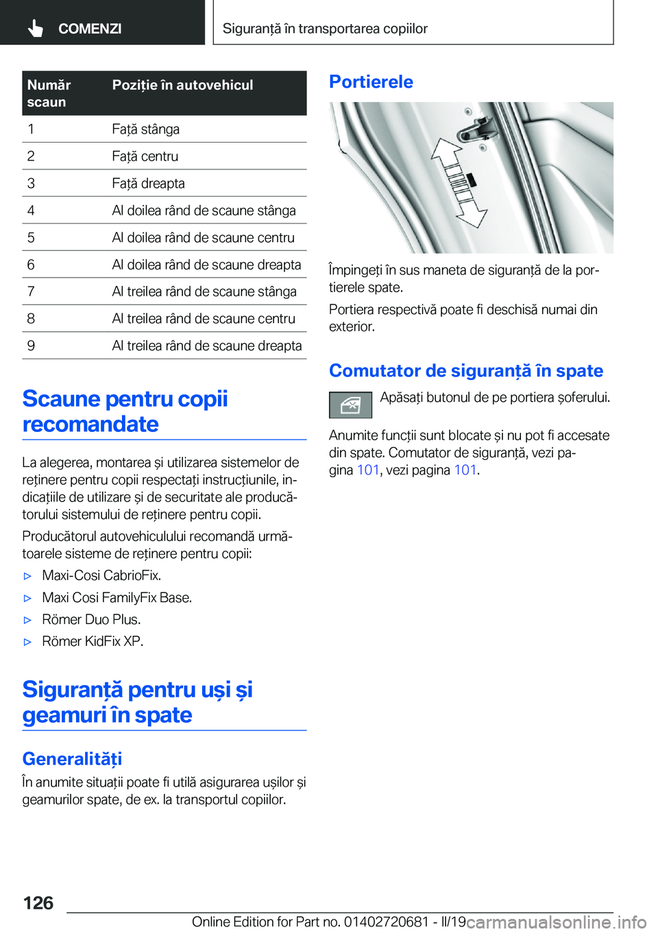 BMW M5 2019  Ghiduri De Utilizare (in Romanian) �N�u�m�ă�r
�s�c�a�u�n�P�o�z�i�i�e��