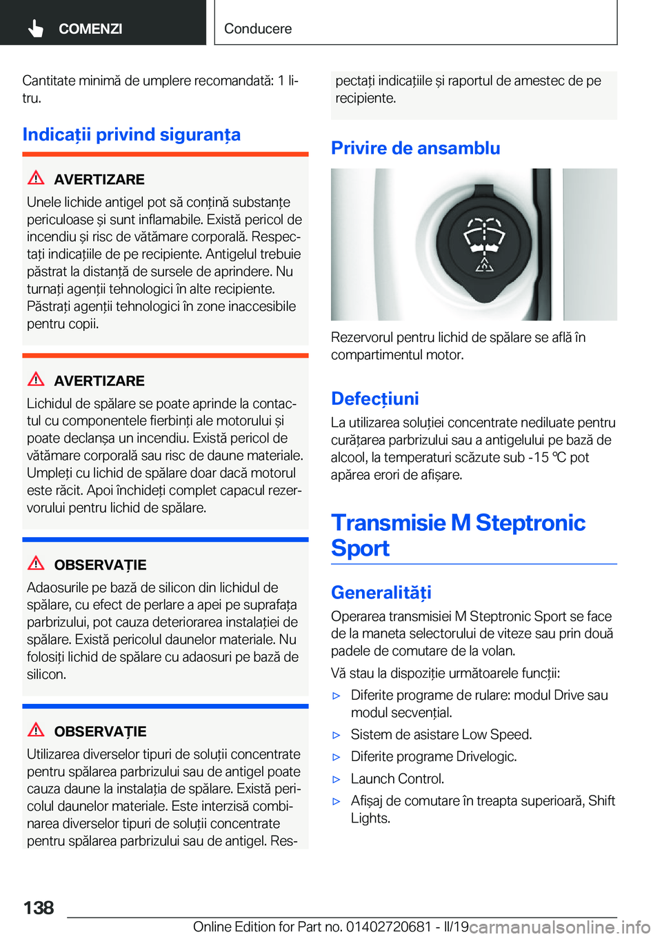 BMW M5 2019  Ghiduri De Utilizare (in Romanian) �C�a�n�t�i�t�a�t�e��m�i�n�i�m�