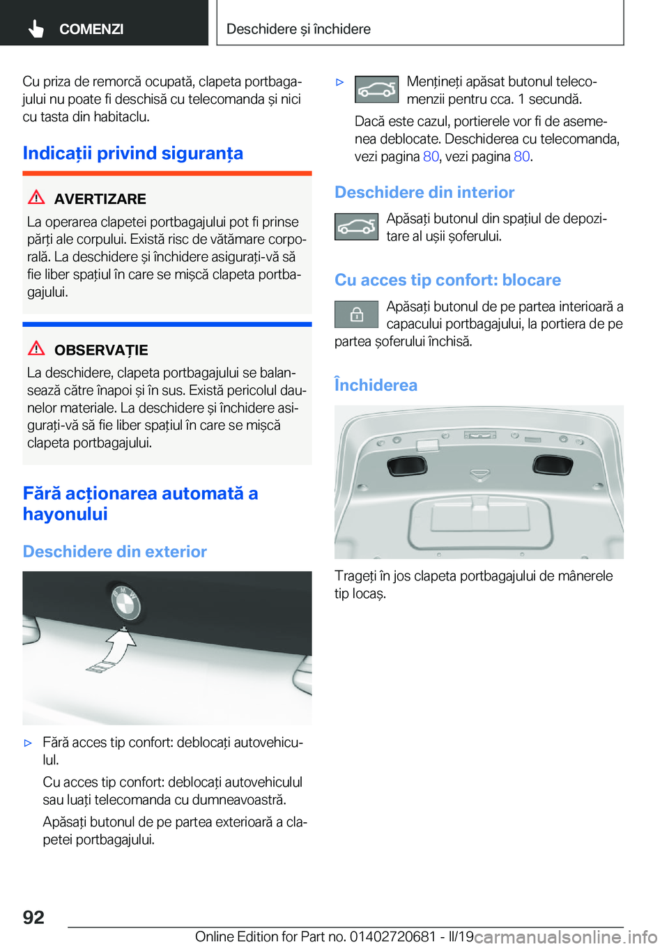 BMW M5 2019  Ghiduri De Utilizare (in Romanian) �C�u��p�r�i�z�a��d�e��r�e�m�o�r�c�