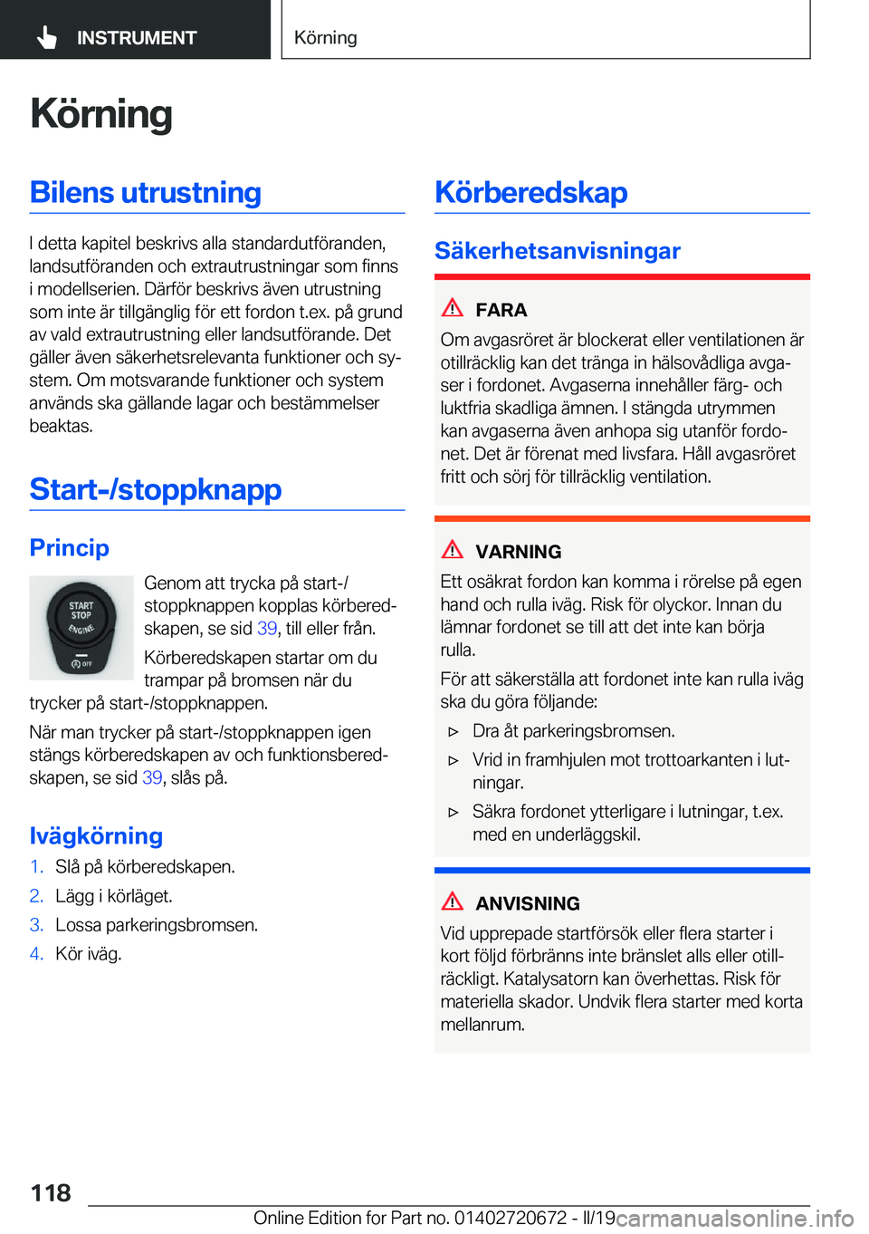 BMW M5 2019  InstruktionsbÖcker (in Swedish) �K�