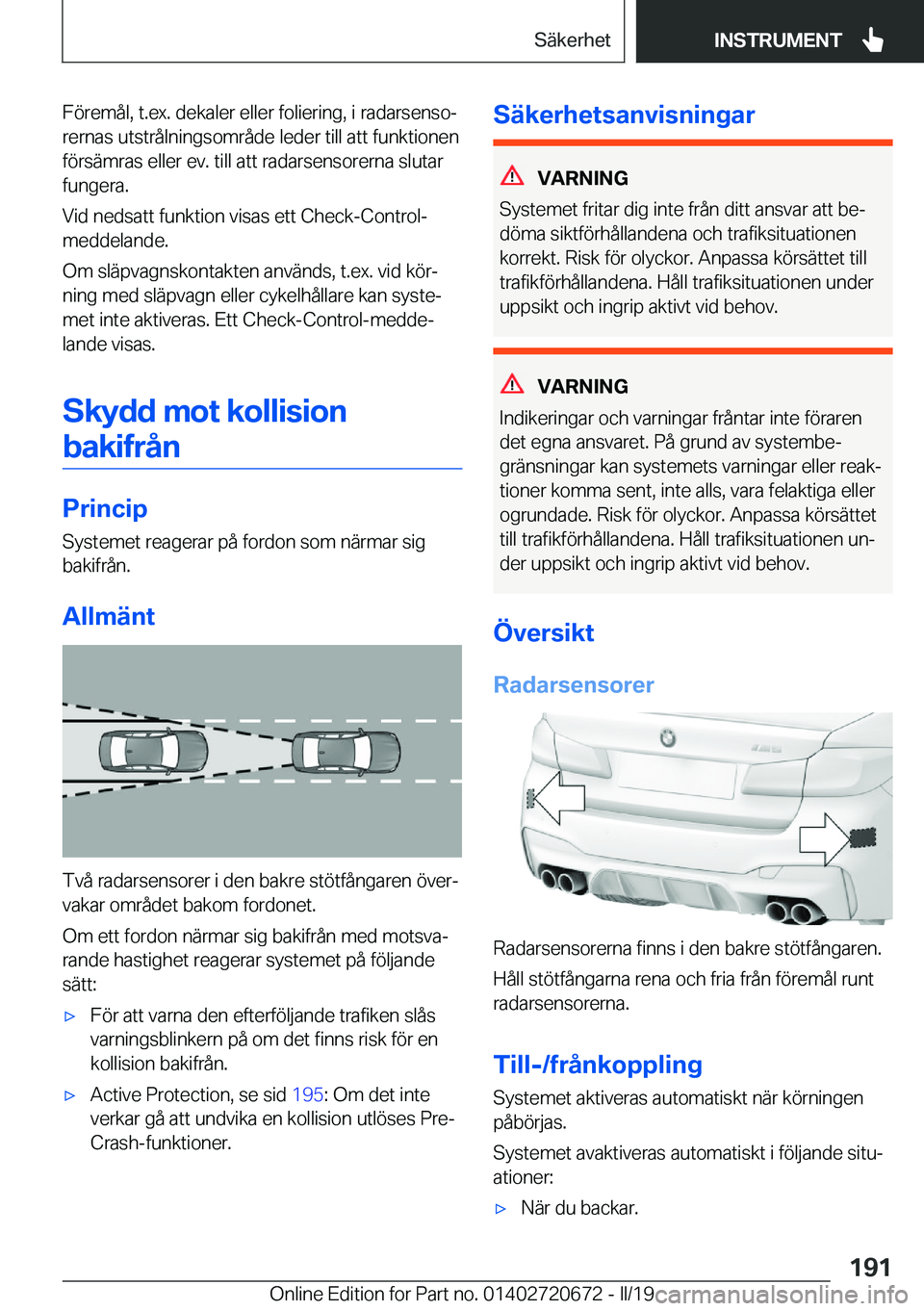 BMW M5 2019  InstruktionsbÖcker (in Swedish) �F�