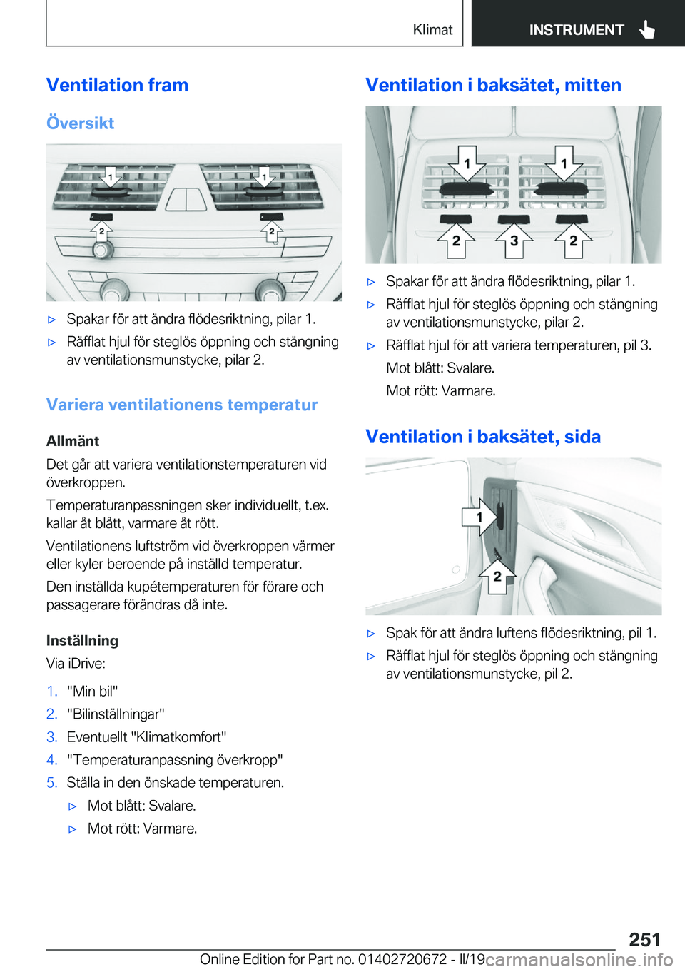 BMW M5 2019  InstruktionsbÖcker (in Swedish) �V�e�n�t�i�l�a�t�i�o�n��f�r�a�m
�
