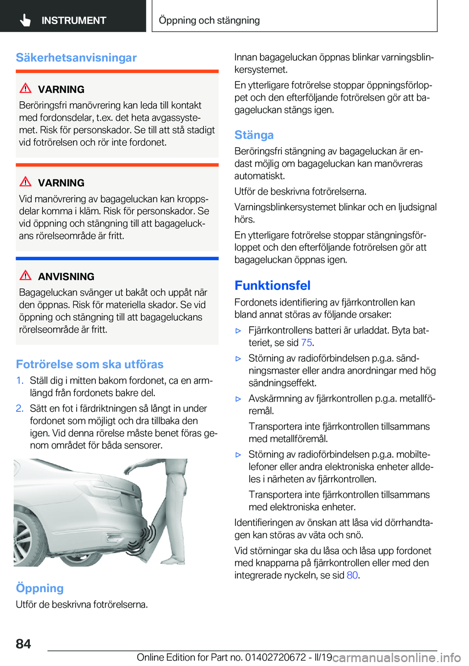 BMW M5 2019  InstruktionsbÖcker (in Swedish) �S�ä�k�e�r�h�e�t�s�a�n�v�i�s�n�i�n�g�a�r
�V�A�R�N�I�N�G
�B�e�r�