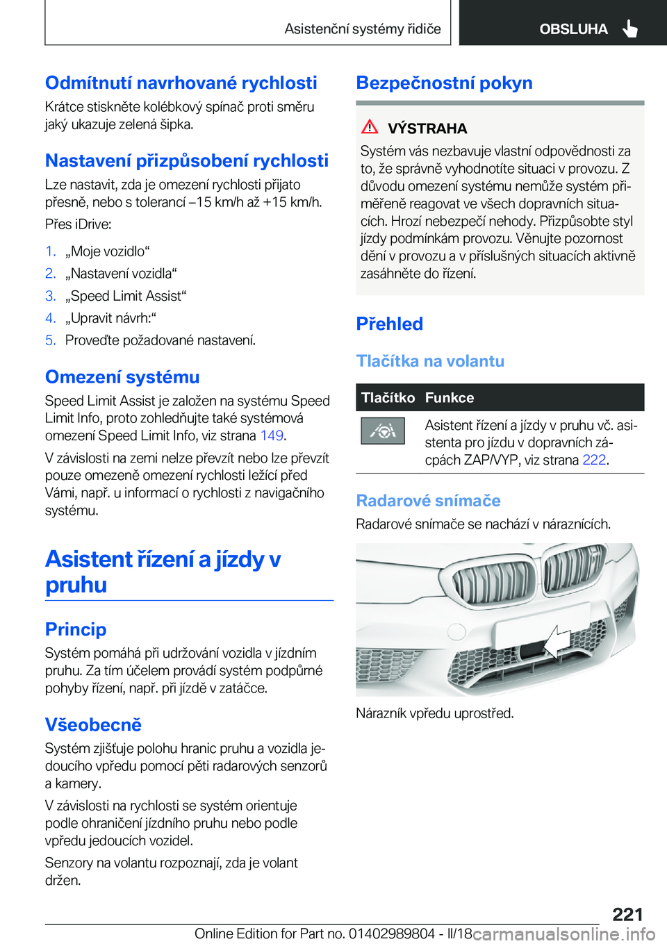 BMW M5 2018  Návod na použití (in Czech) �O�d�m�