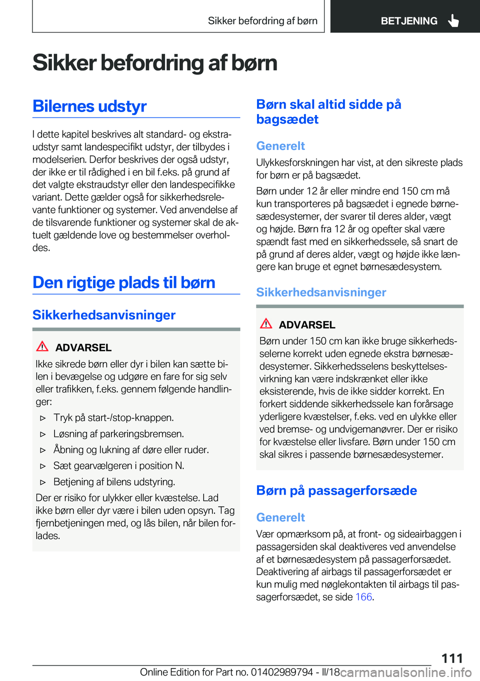 BMW M5 2018  InstruktionsbØger (in Danish) �S�i�k�k�e�r��b�e�f�o�r�d�r�i�n�g��a�f��b�