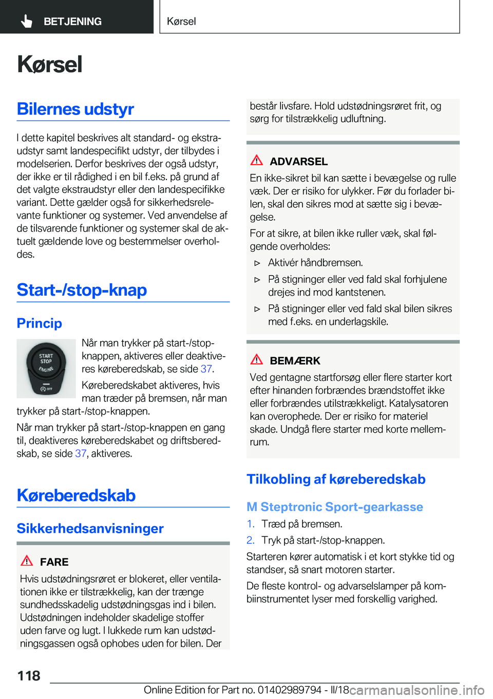 BMW M5 2018  InstruktionsbØger (in Danish) �K�