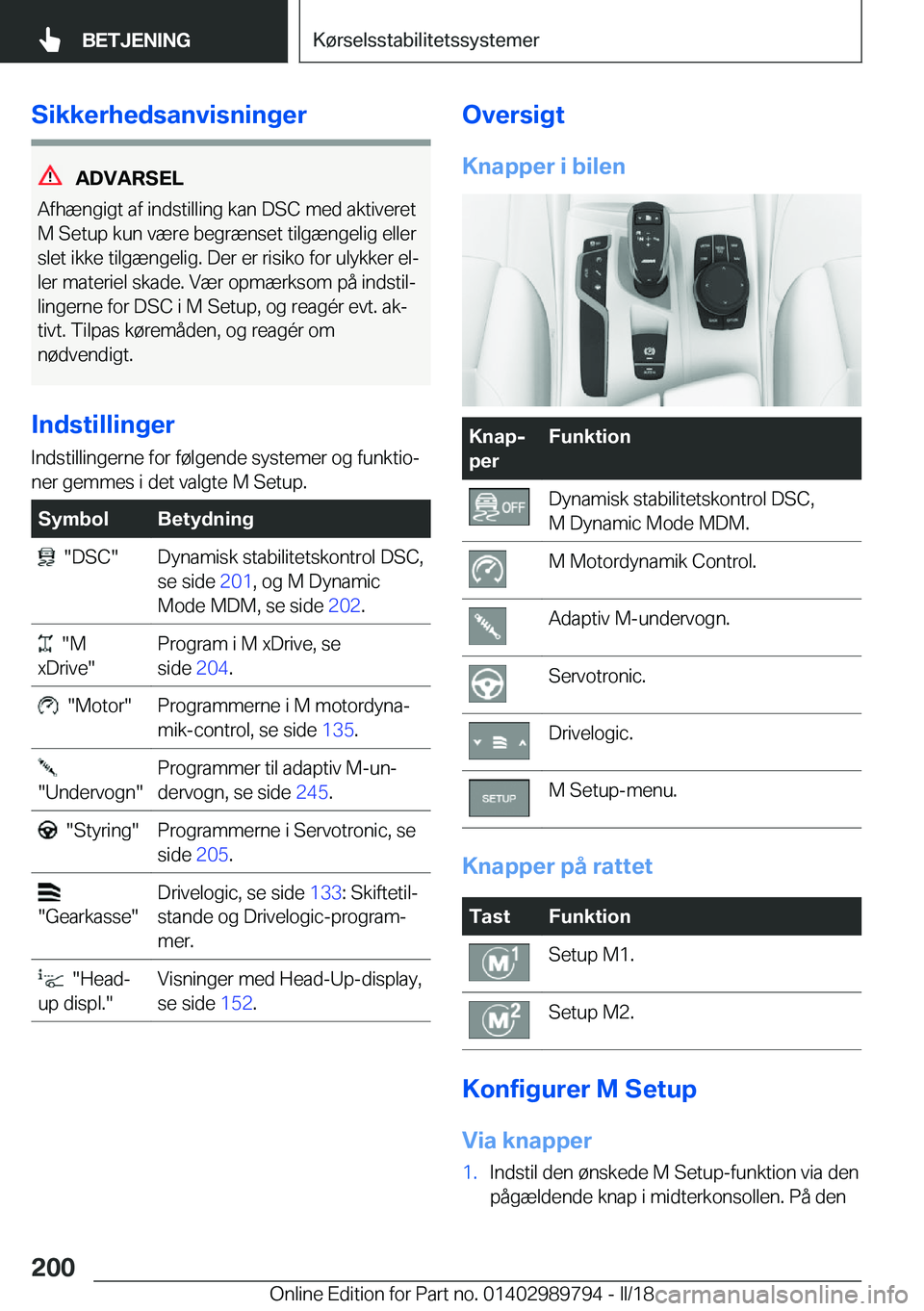 BMW M5 2018  InstruktionsbØger (in Danish) �S�i�k�k�e�r�h�e�d�s�a�n�v�i�s�n�i�n�g�e�r
�A�D�V�A�R�S�E�L
�A�f�h�æ�n�g�i�g�t� �a�f� �i�n�d�s�t�i�l�l�i�n�g� �k�a�n� �D�S�C� �m�e�d� �a�k�t�i�v�e�r�e�t �M� �S�e�t�u�p� �k�u�n� �v�æ�r�e� �b�e�g�r�æ