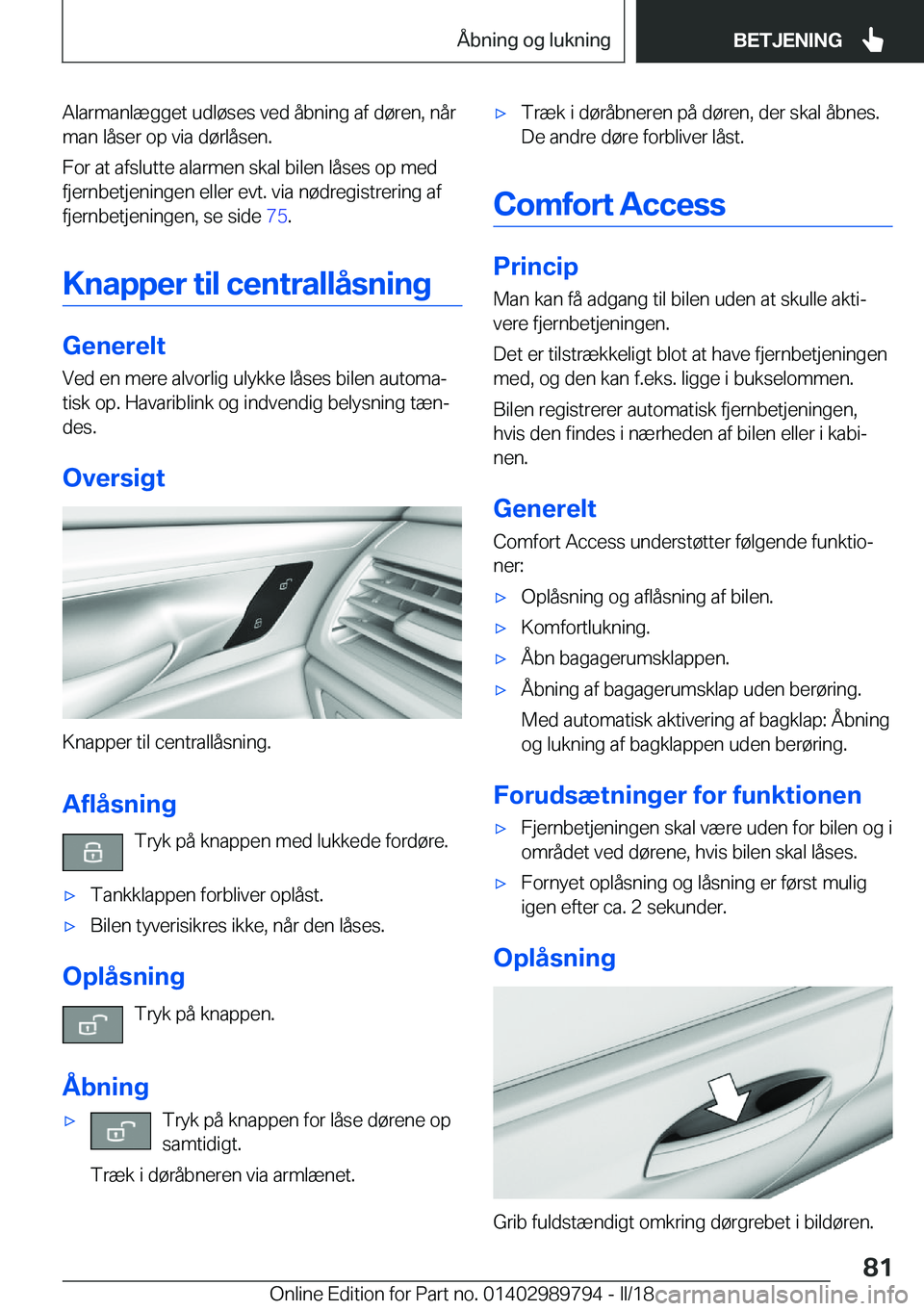 BMW M5 2018  InstruktionsbØger (in Danish) �A�l�a�r�m�a�n�l�æ�g�g�e�t� �u�d�l�