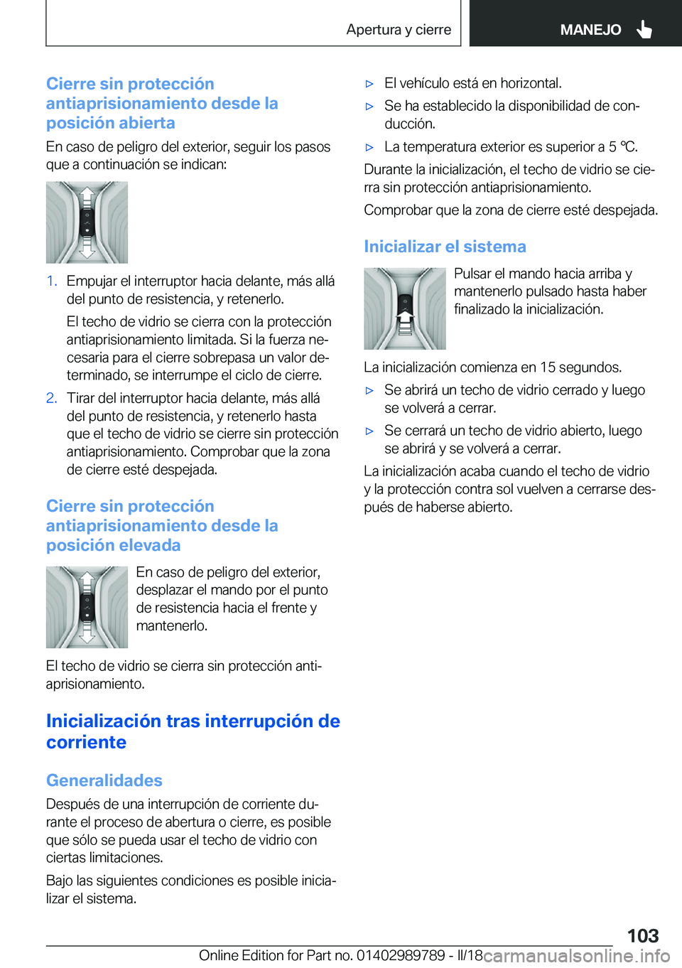 BMW M5 2018  Manuales de Empleo (in Spanish) �C�i�e�r�r�e��s�i�n��p�r�o�t�e�c�c�i�