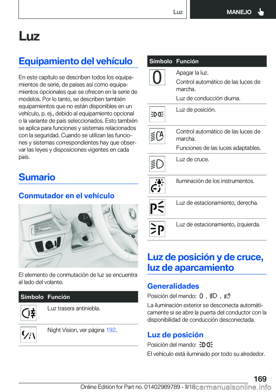 BMW M5 2018  Manuales de Empleo (in Spanish) �L�u�z�E�q�u�i�p�a�m�i�e�n�t�o��d�e�l��v�e�h�
