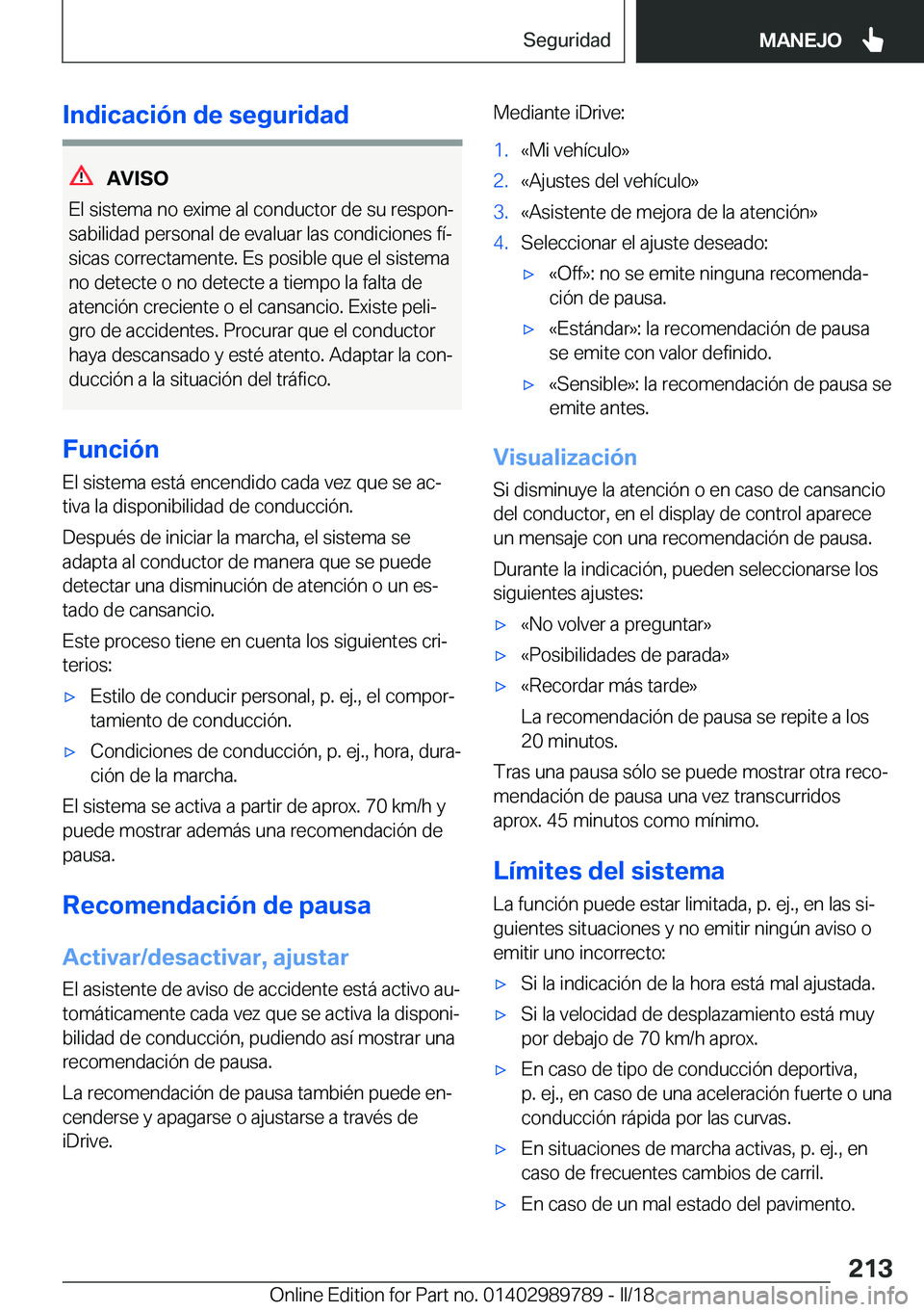 BMW M5 2018  Manuales de Empleo (in Spanish) �I�n�d�i�c�a�c�i�