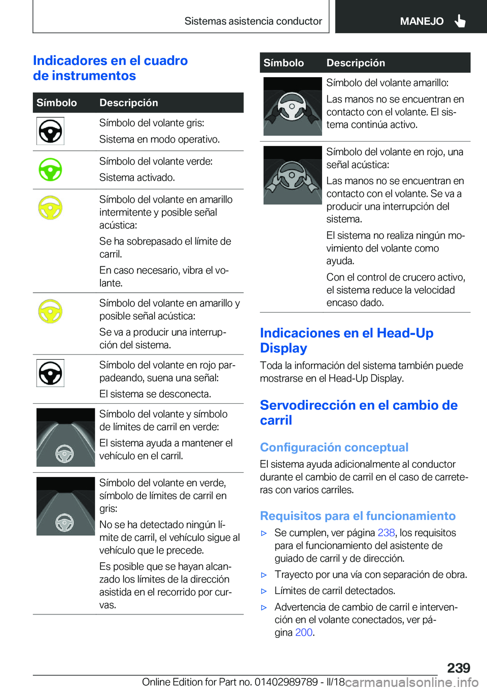 BMW M5 2018  Manuales de Empleo (in Spanish) �I�n�d�i�c�a�d�o�r�e�s��e�n��e�l��c�u�a�d�r�o
�d�e��i�n�s�t�r�u�m�e�n�t�o�s�S�