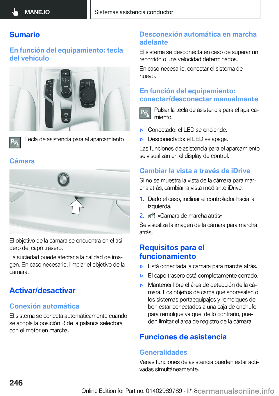 BMW M5 2018  Manuales de Empleo (in Spanish) �S�u�m�a�r�i�o�E�n��f�u�n�c�i�